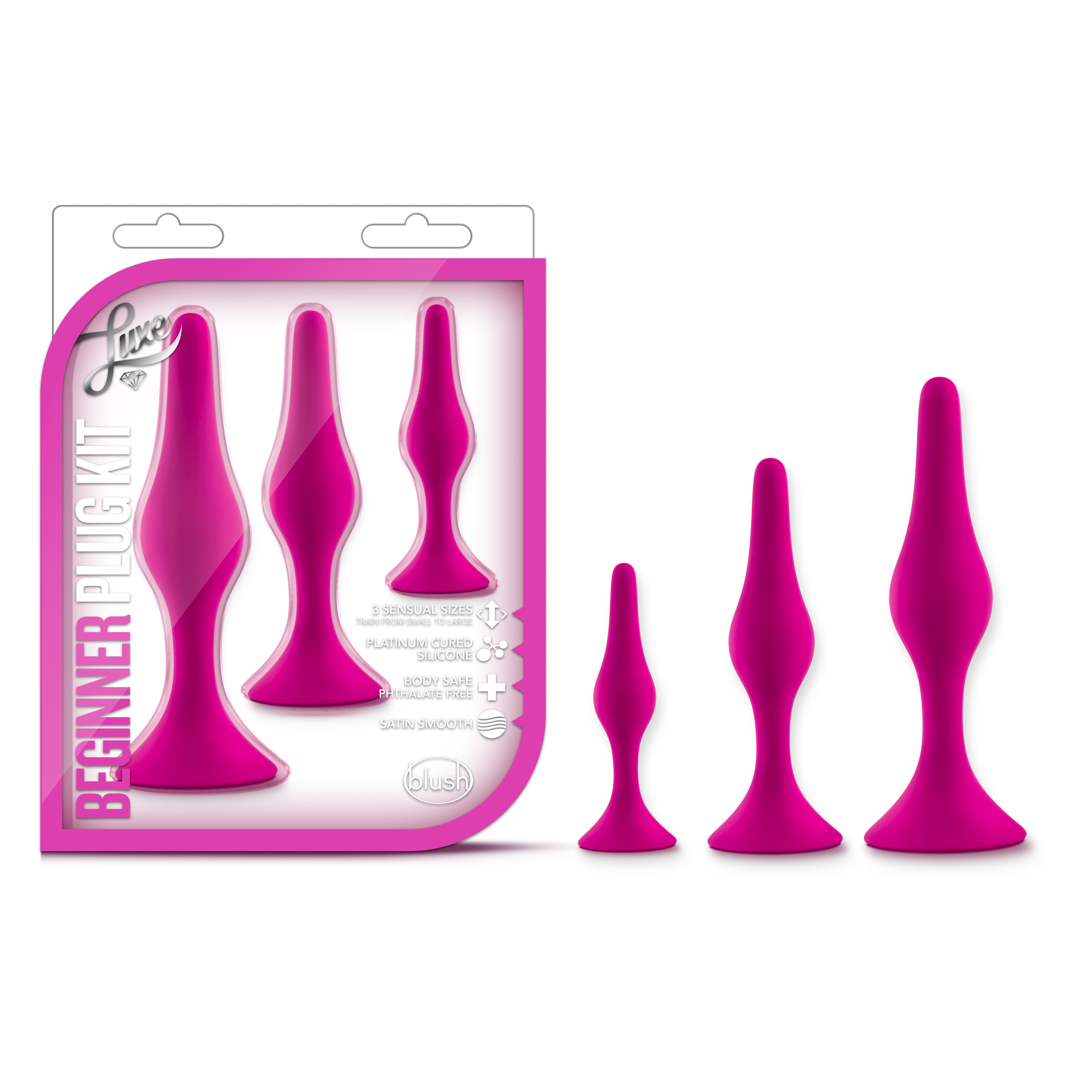 Blush Luxe Beginner Kit Pink Anal Plug With Suction Cup Base