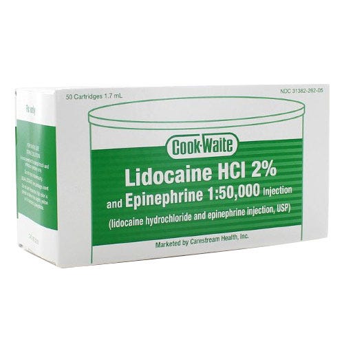 Lidocaine 2% w/Epi 1:50,000 Carpule - 50/Box
