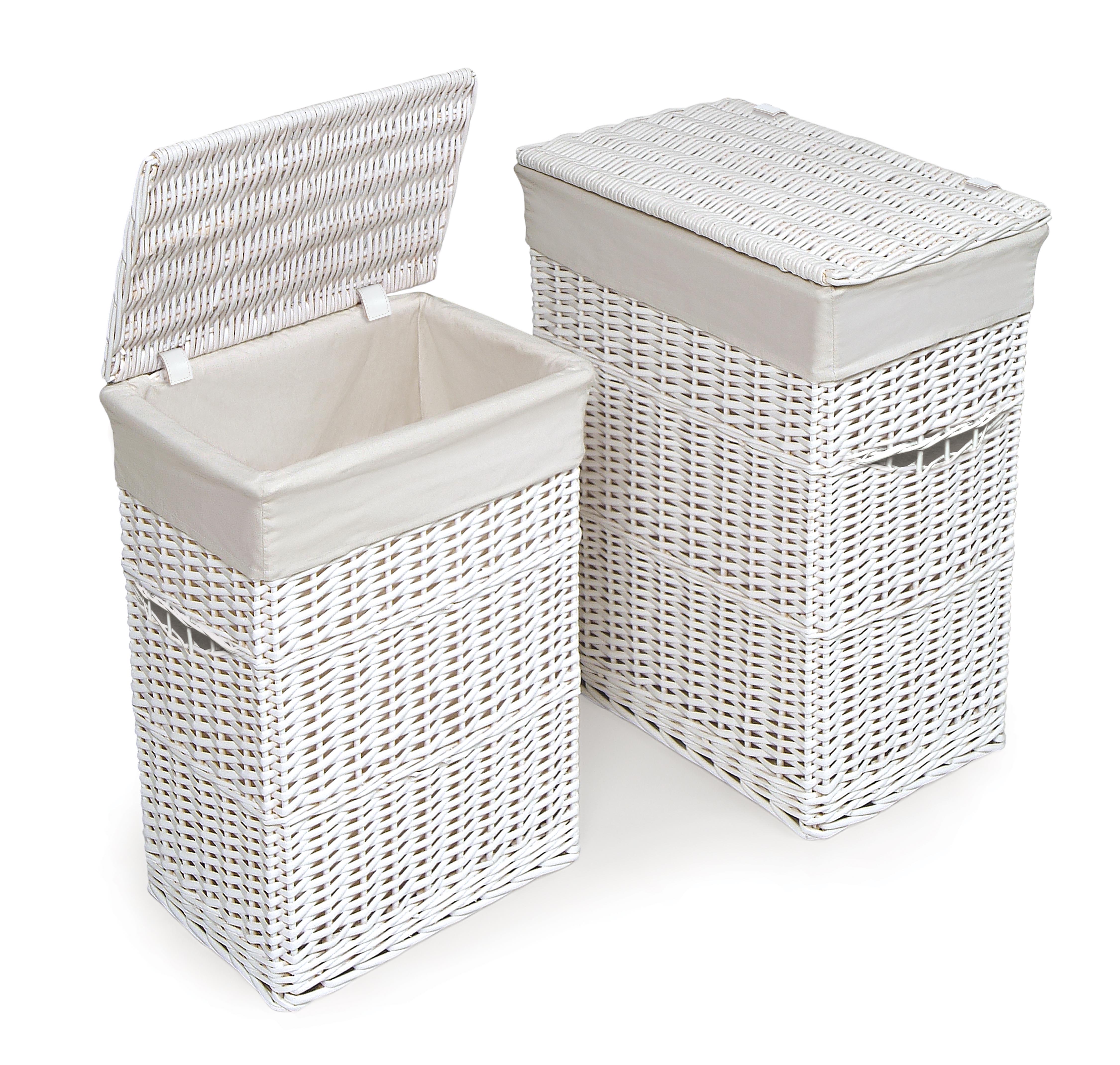 Wicker Two Hamper Set with Liners - White