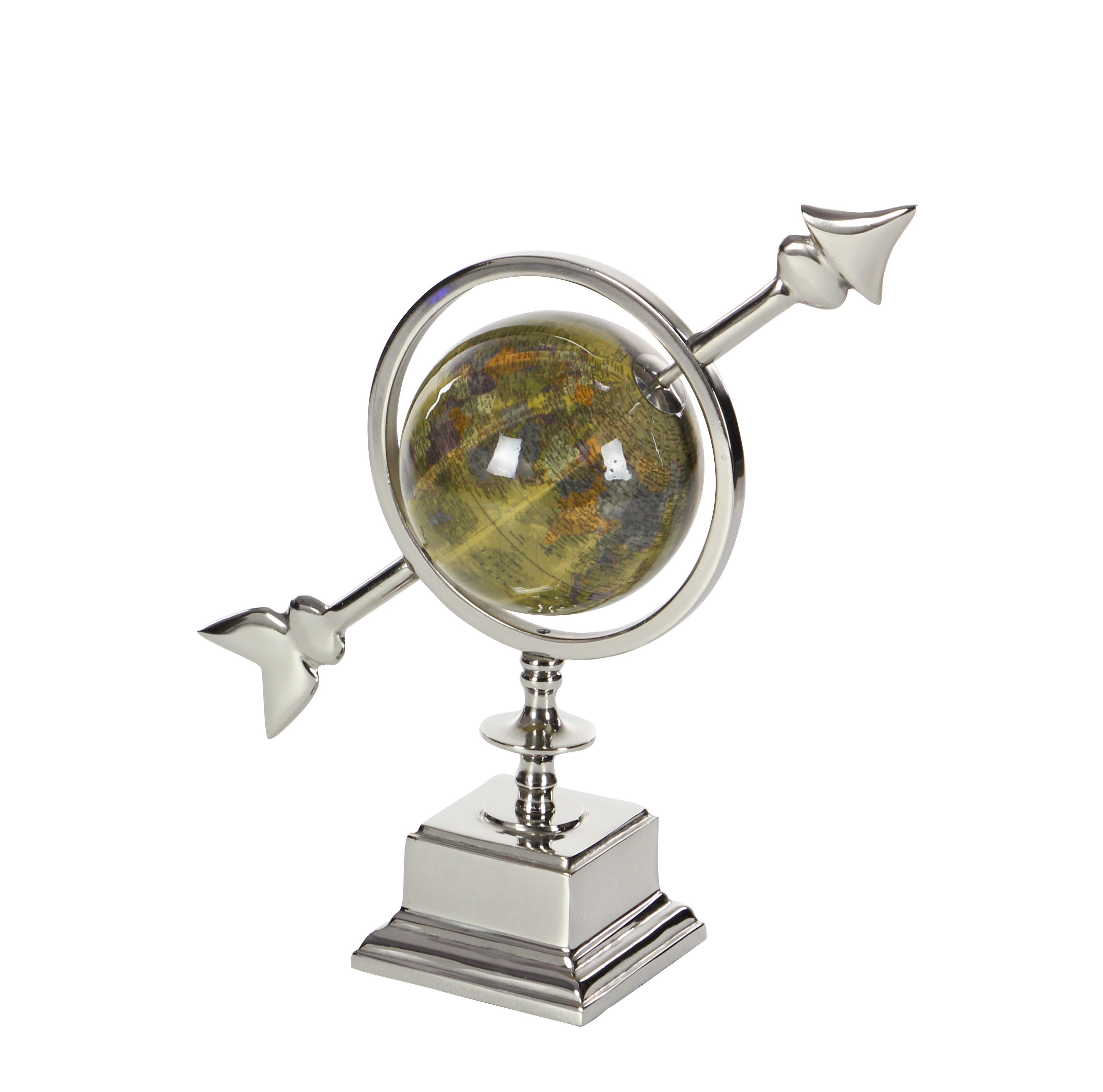 Silver Aluminum Metal  Handmade Globe, 13" x 5" x 14"