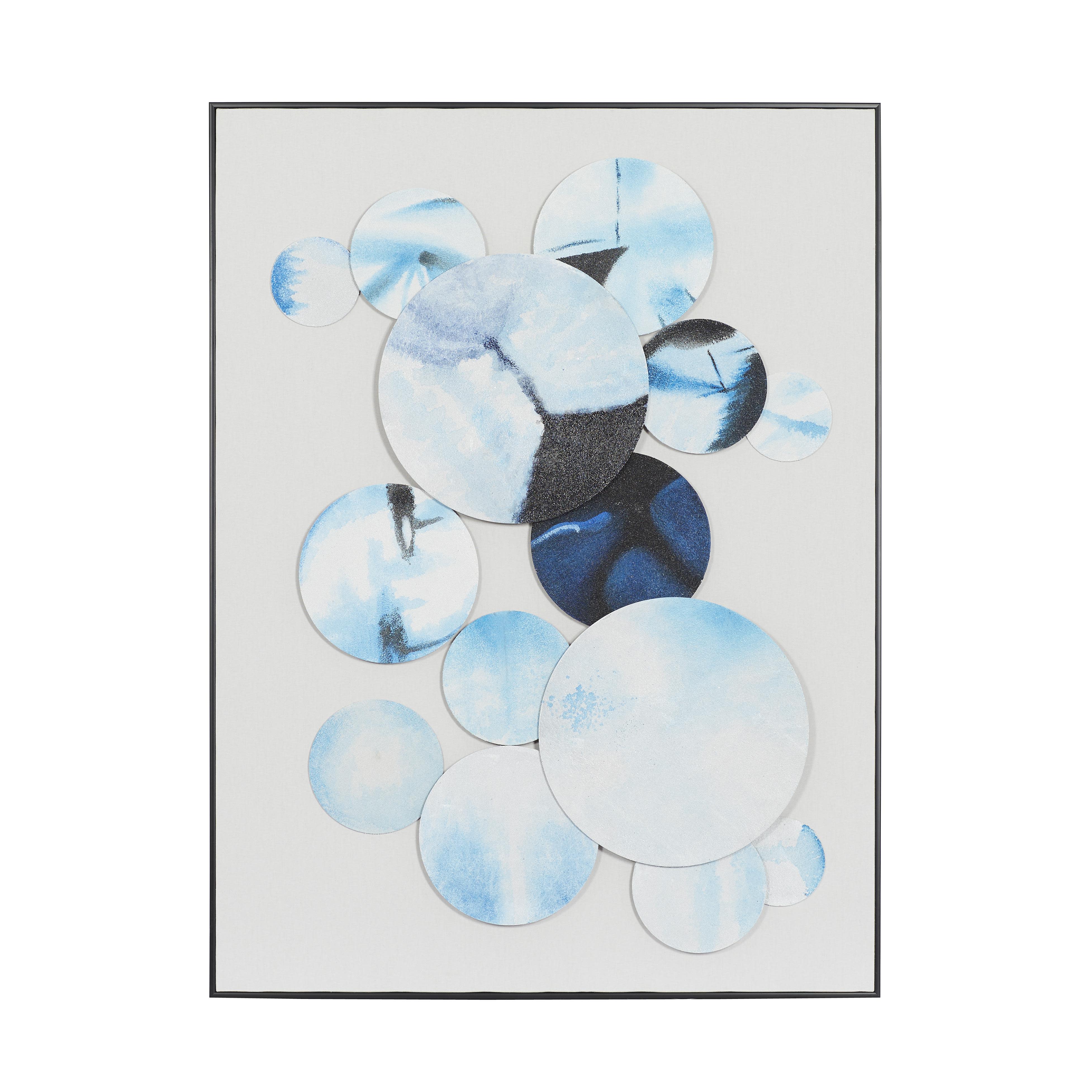 Blue Cotton Fabric Abstract Handmade Wall Decor with Black Frame, 30" x 3" x 40"