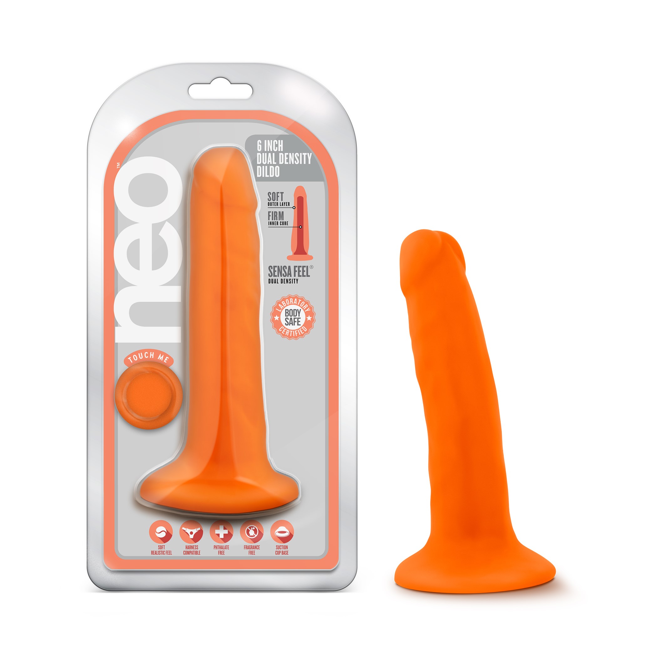 Blush Neo Realistic Neon Orange 6-Inch Long Dildo With Suction Cup Base