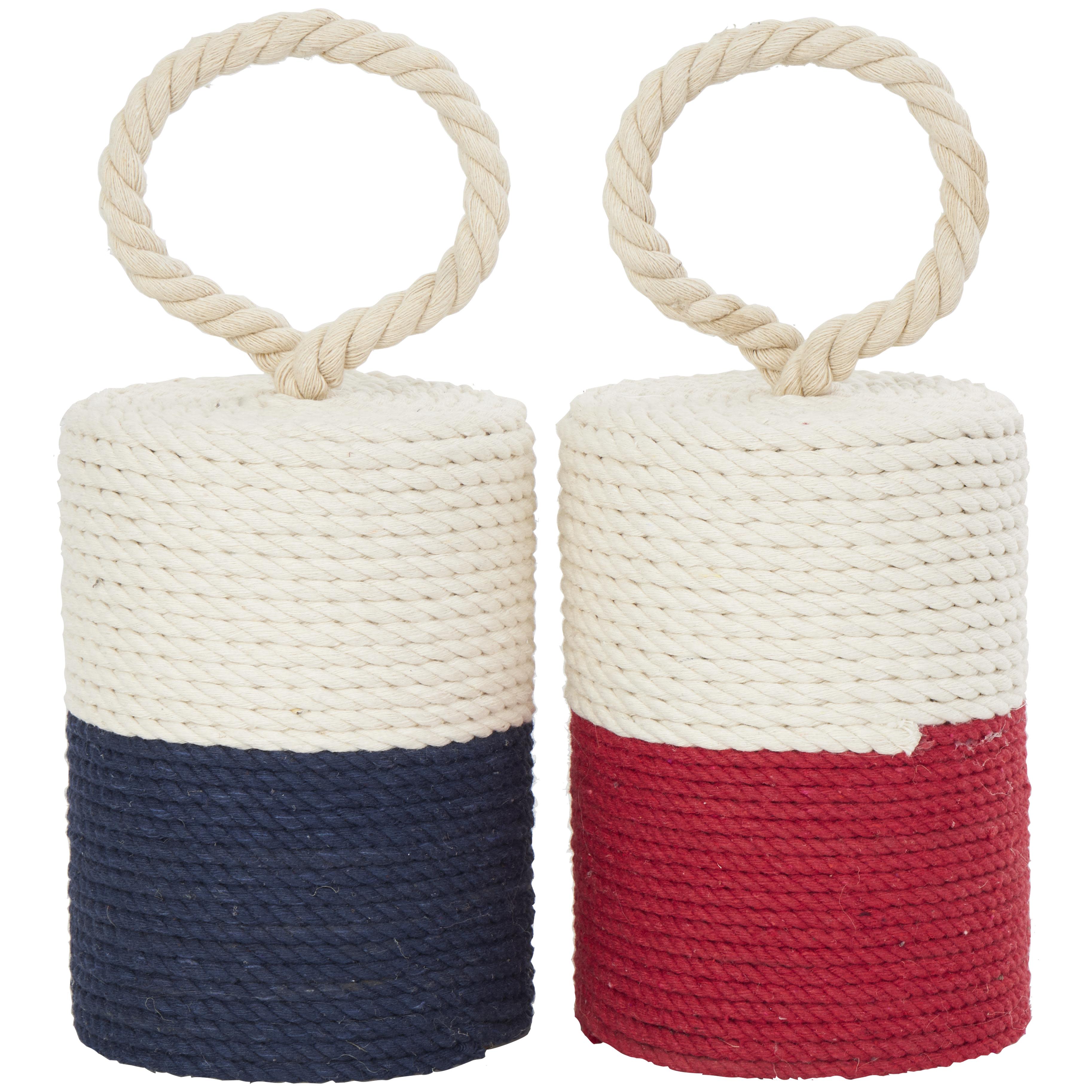 Cream Cotton Fabric Buoy Coiled Colorblock Decorative Sculpture with Red and Blue Bases, Set of 2 4\"W, 5\"H ( bidding on 6 sets) 
