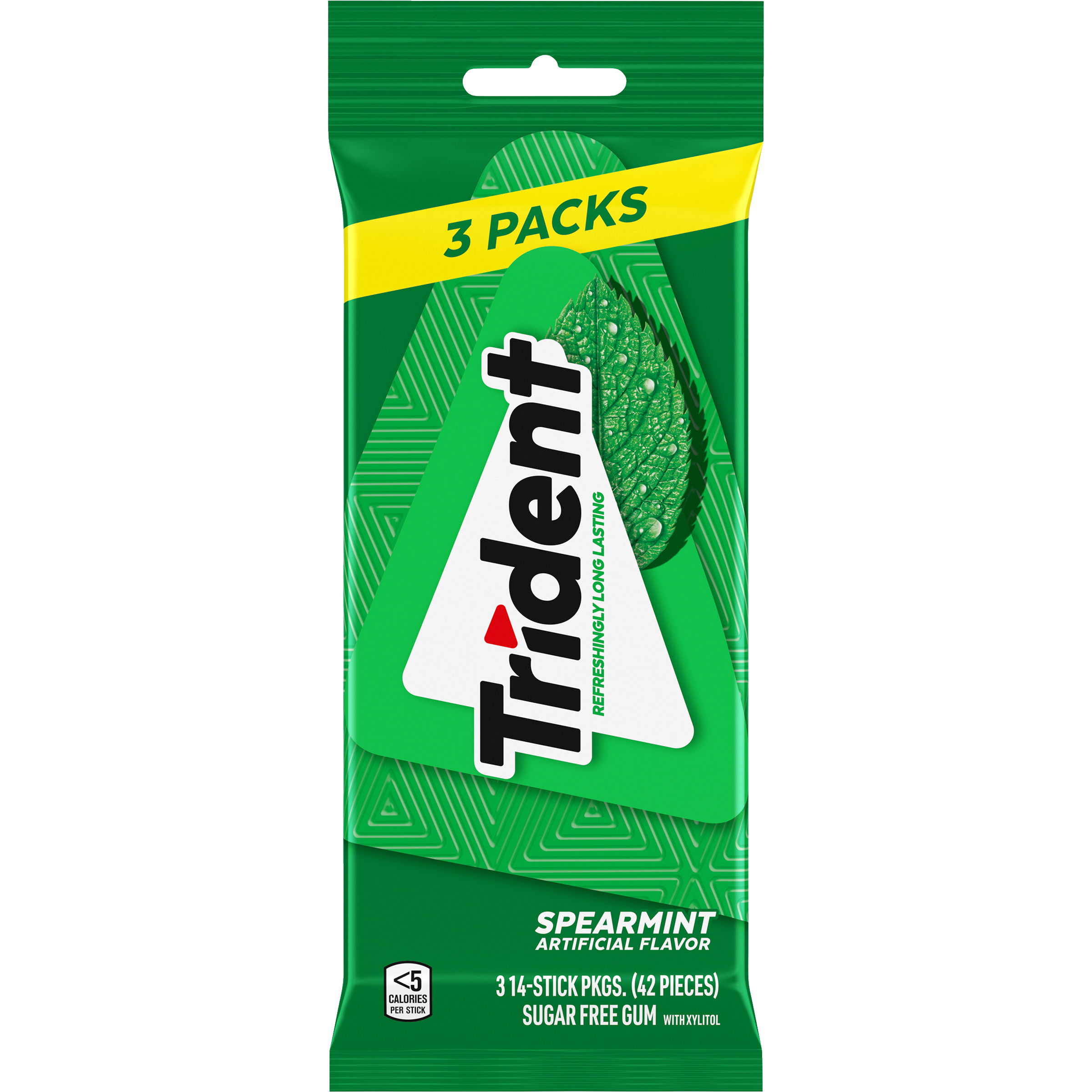 Trident Spearmint Sugar Free Gum, 3 Packs of 14 Pieces (42 Total Pieces)-thumbnail-1