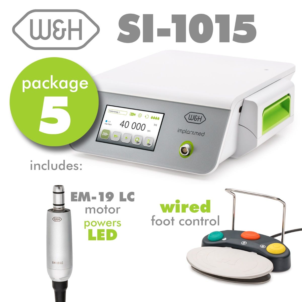Implantmed Plus Set 5- Includes: SI-1015 Control Unit , EM-19LC Motor, Wired Foot Control