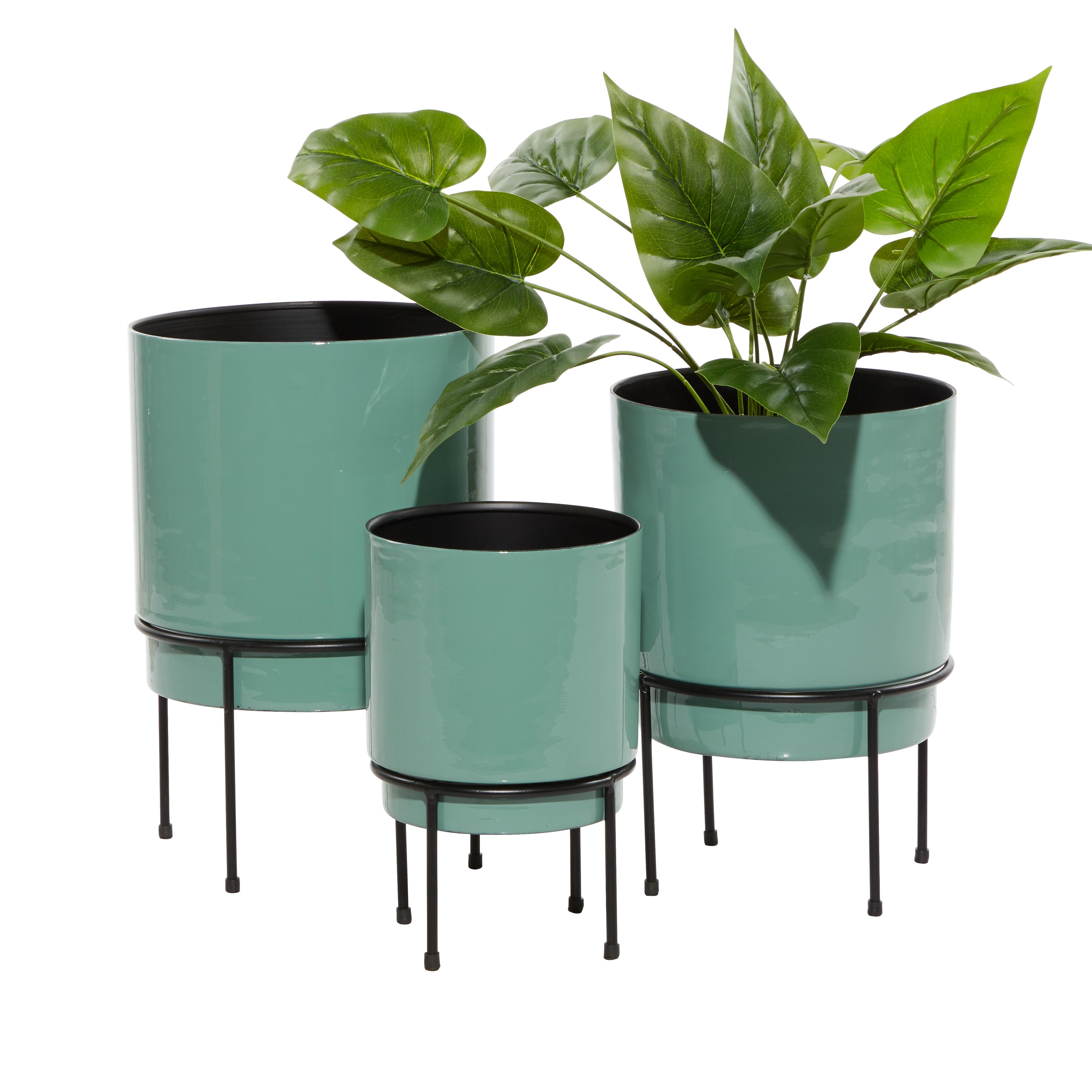 The Novogratz Teal Metal  Indoor Outdoor Planter with Removable Black Stand,2 pack of Set of 3 10\", 13\", 14\"H