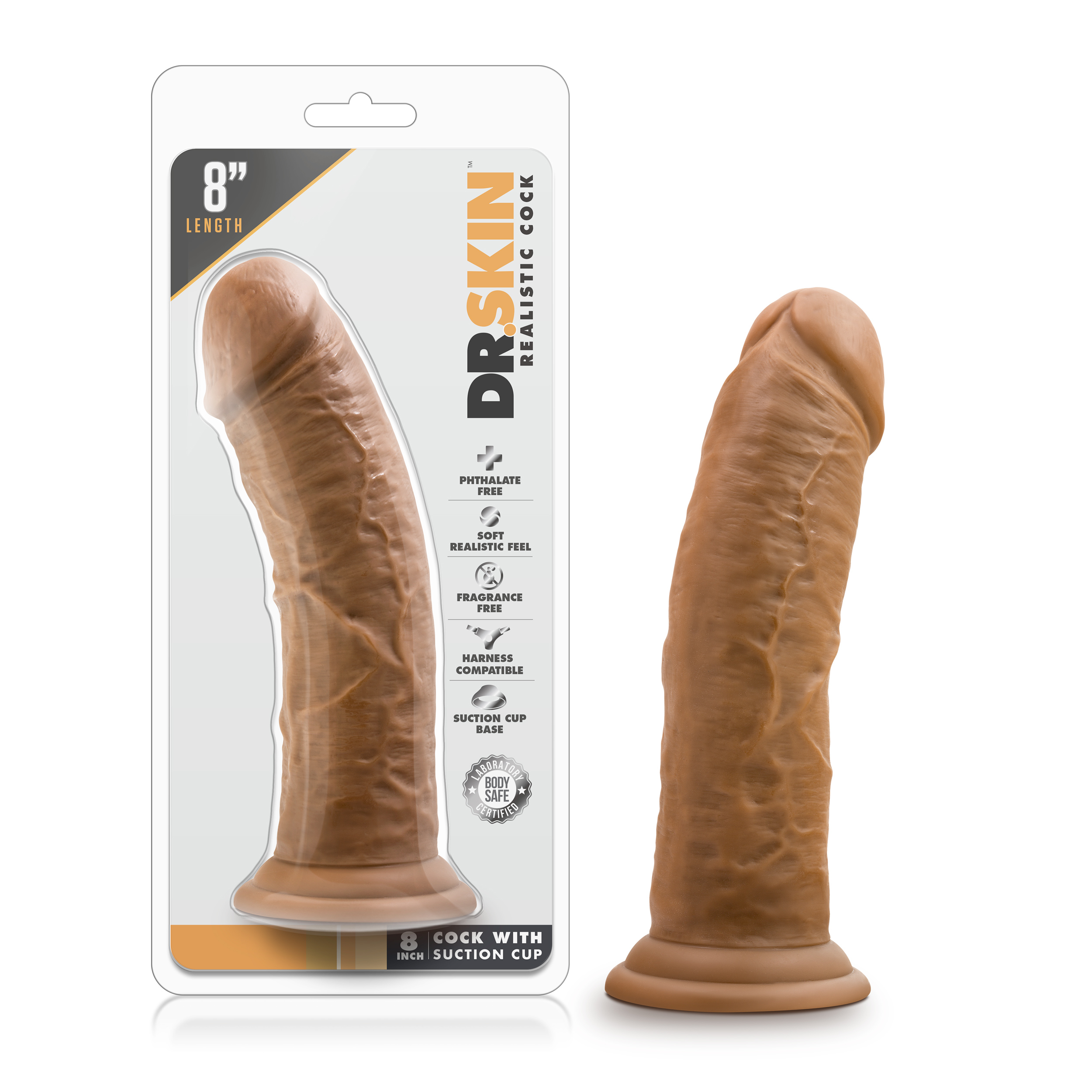 Blush Dr. Skin Realistic Mocha 8-Inch Long Dildo With Suction Cup Base