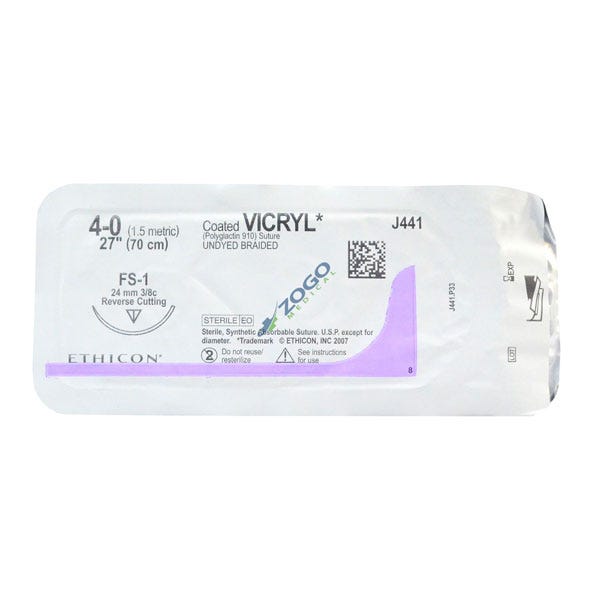 VICRYL® Undyed Braided & Coated Suture, 4-0, FS-1, Reverse Cuttine, 27" -36/Box