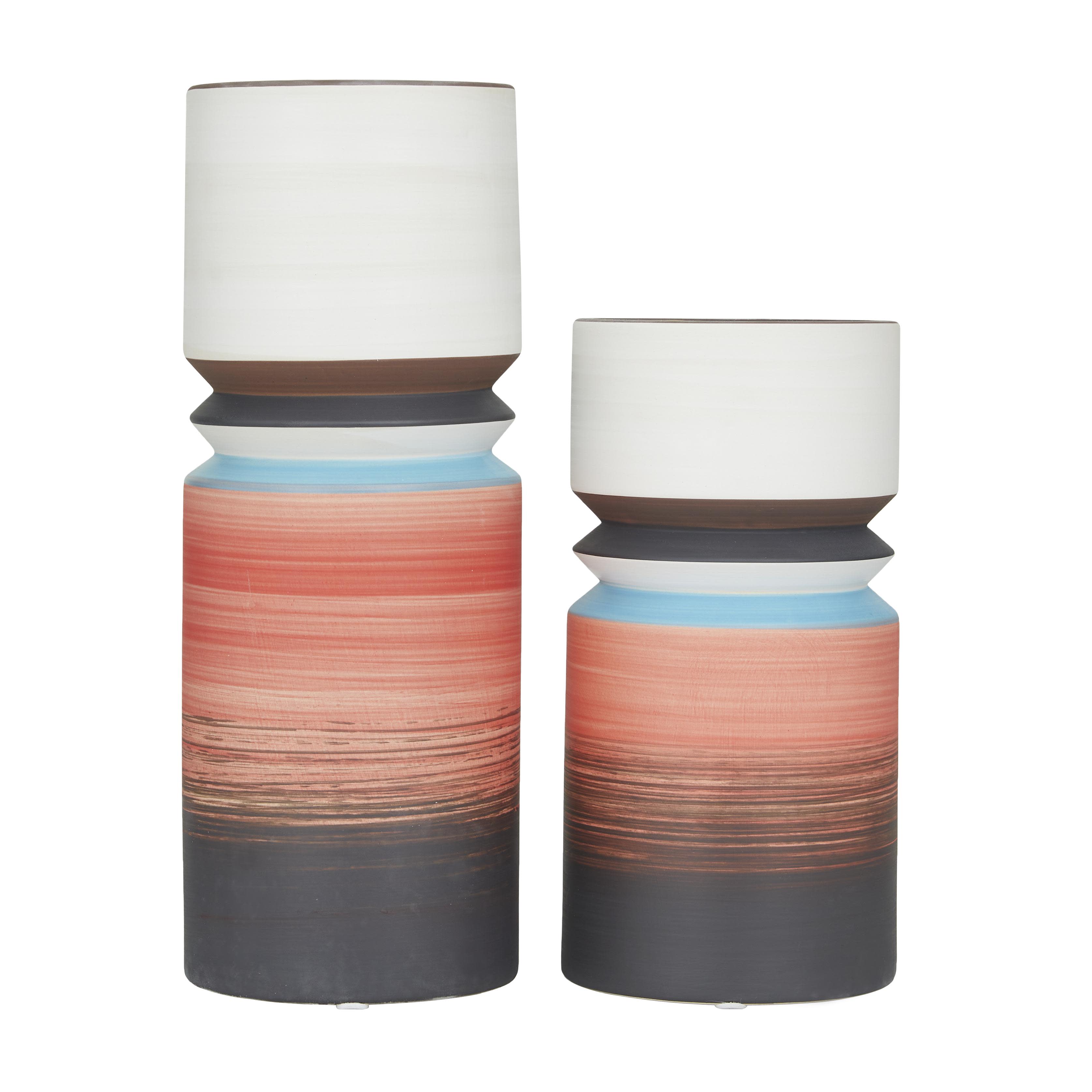 Multi Colored Ceramic  Decorative Vase, Set of 2 14", 11"H