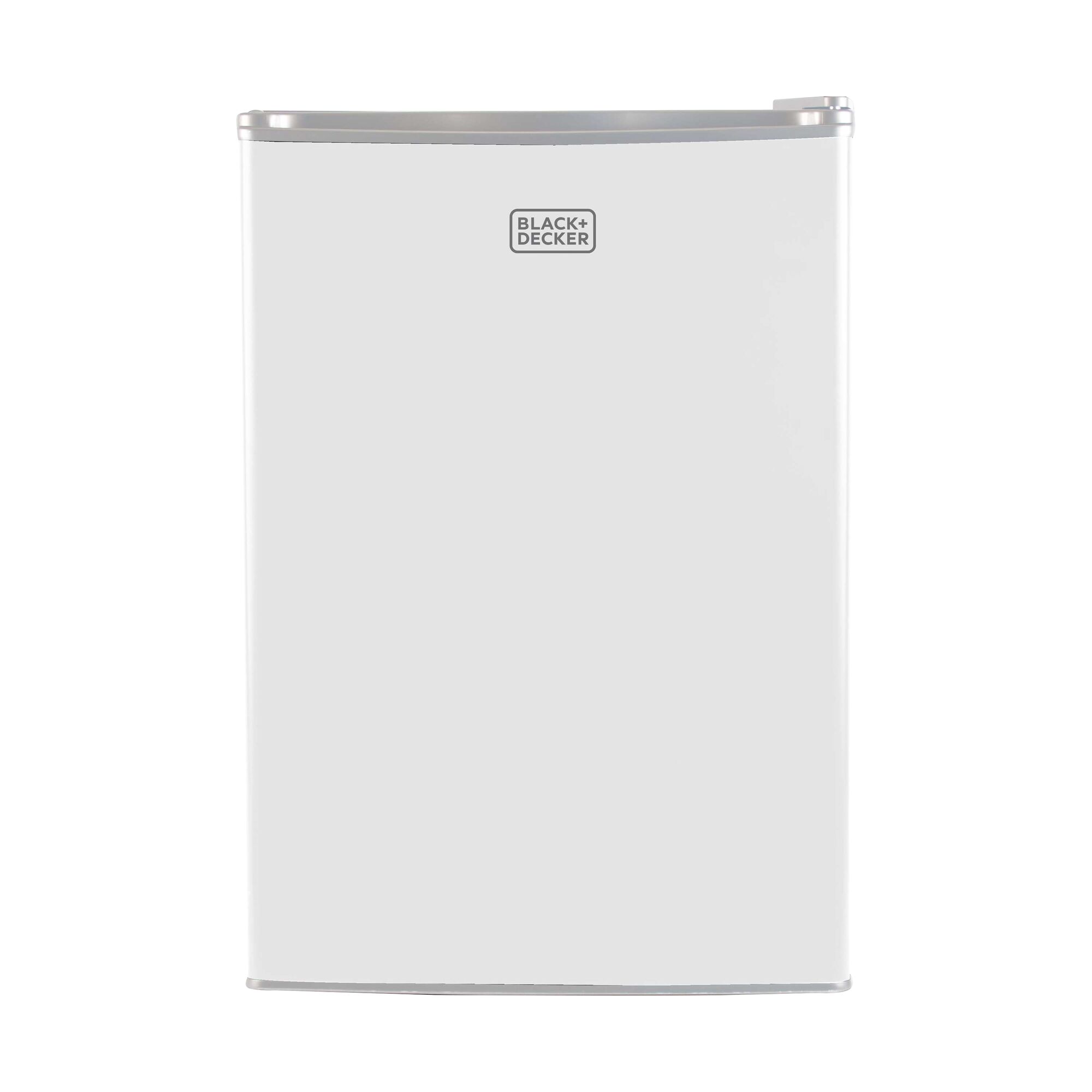 Profile of 2.5 cubic feet energy star white refrigerator with freezer.