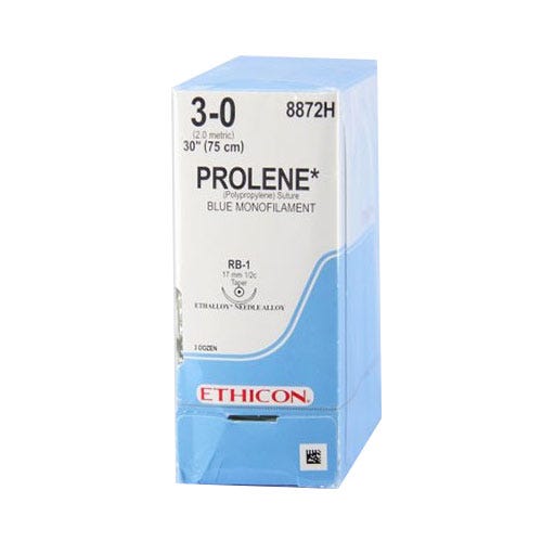 PROLENE® Polypropylene Blue Monofilament Sutures, 3-0, RB-1, Taper Point, 30" - 36/Box
