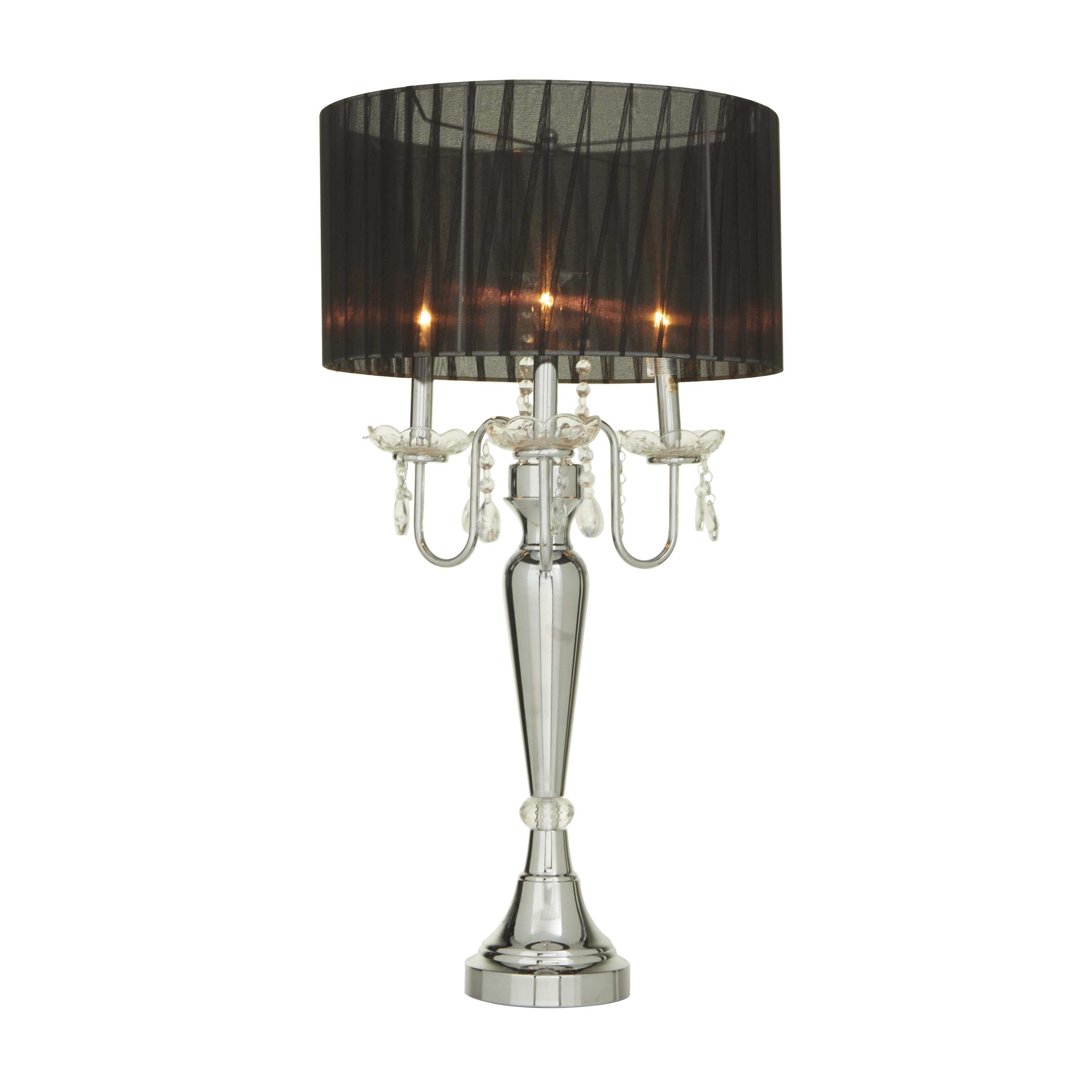 Silver Metal  Room Table Lamp with Dangling Crystals, 16" x 16" x 31"