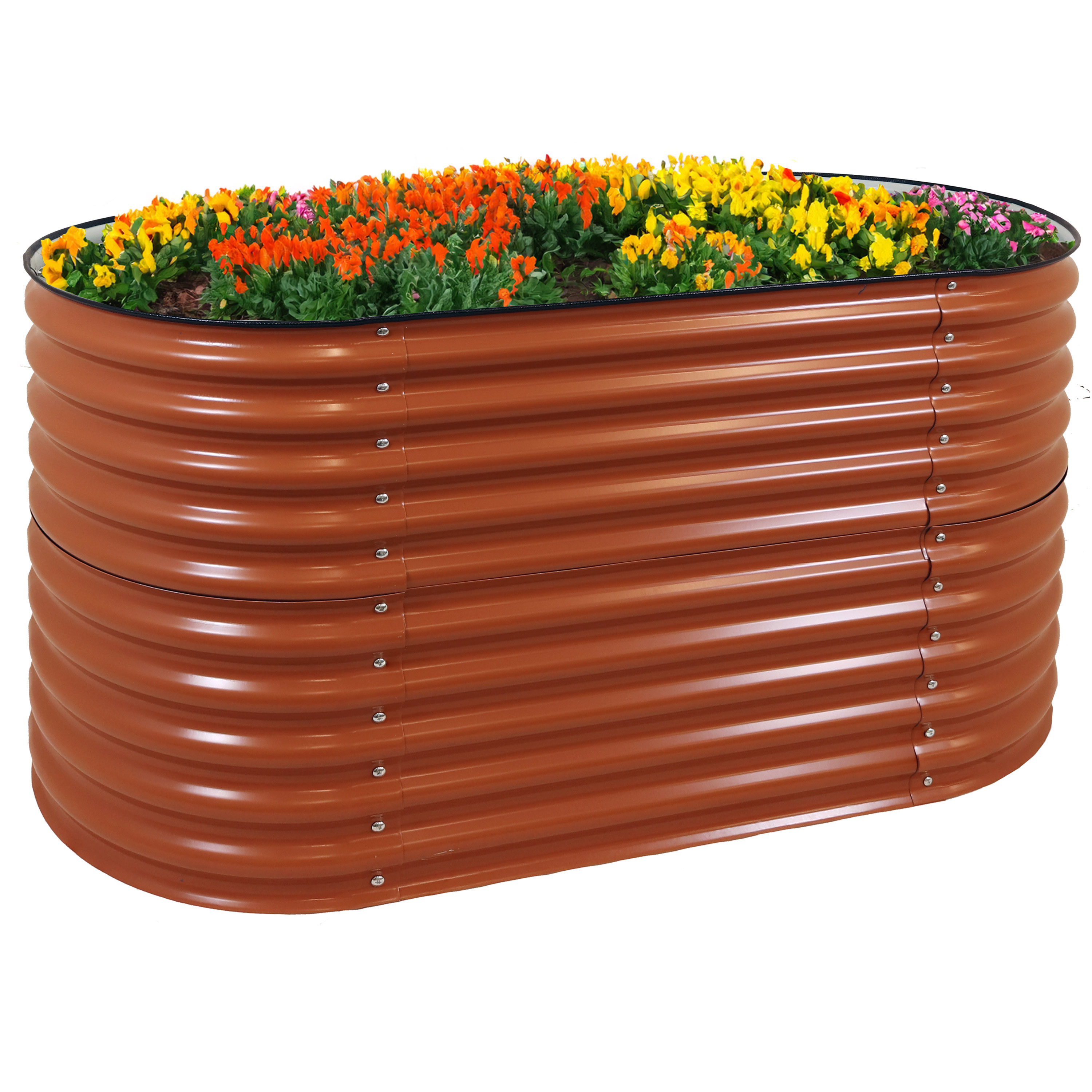 Sunnydaze Oval Stand-Up Steel Raised Garden Bed - 62.5" W x 32" H - Brown