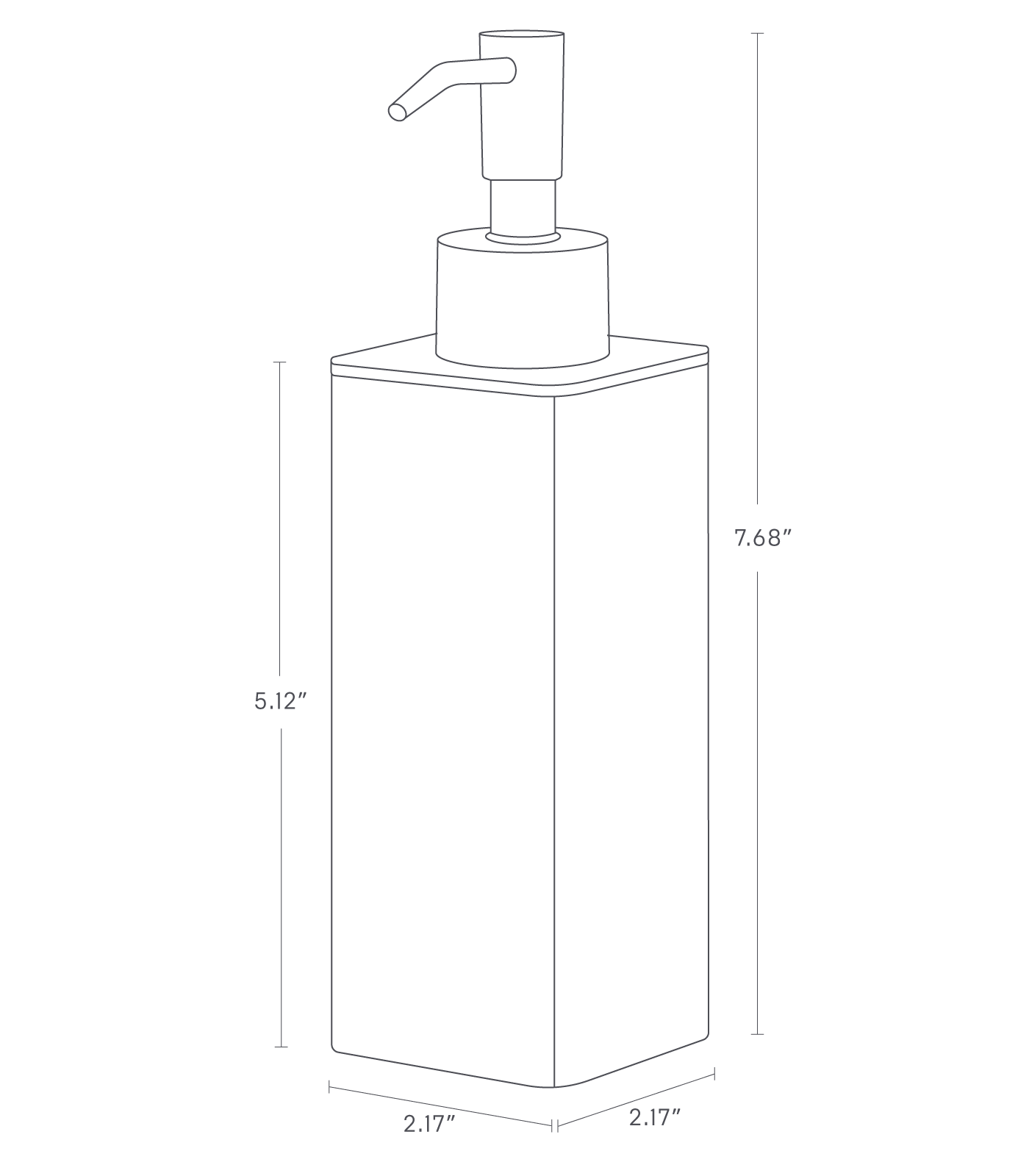 Dimension image for Traceless Adhesive Soap Dispenser showing a total height of 7.68