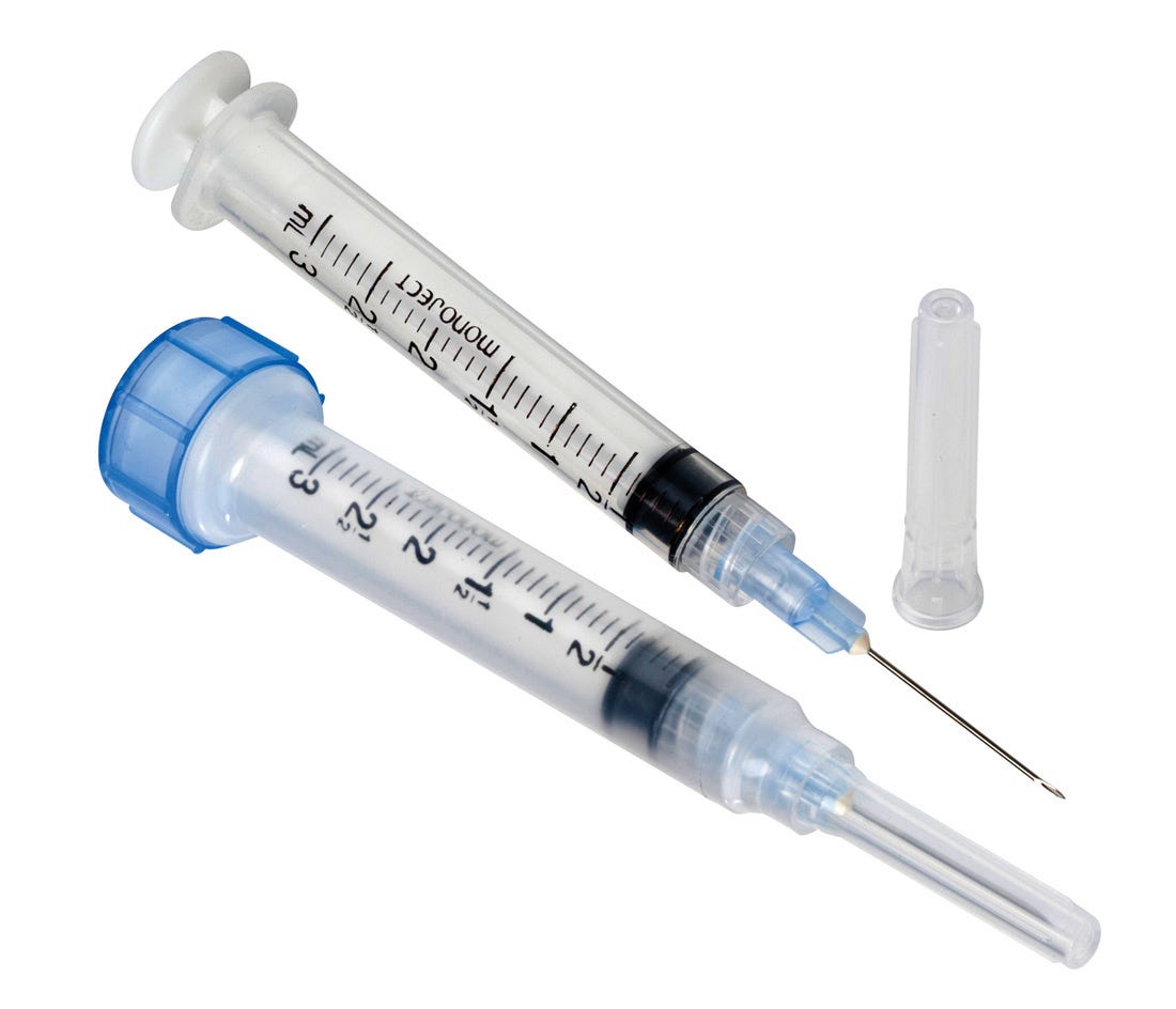 Monoject 3cc Syringes - Latex Free 21G x 1"- 100/Box