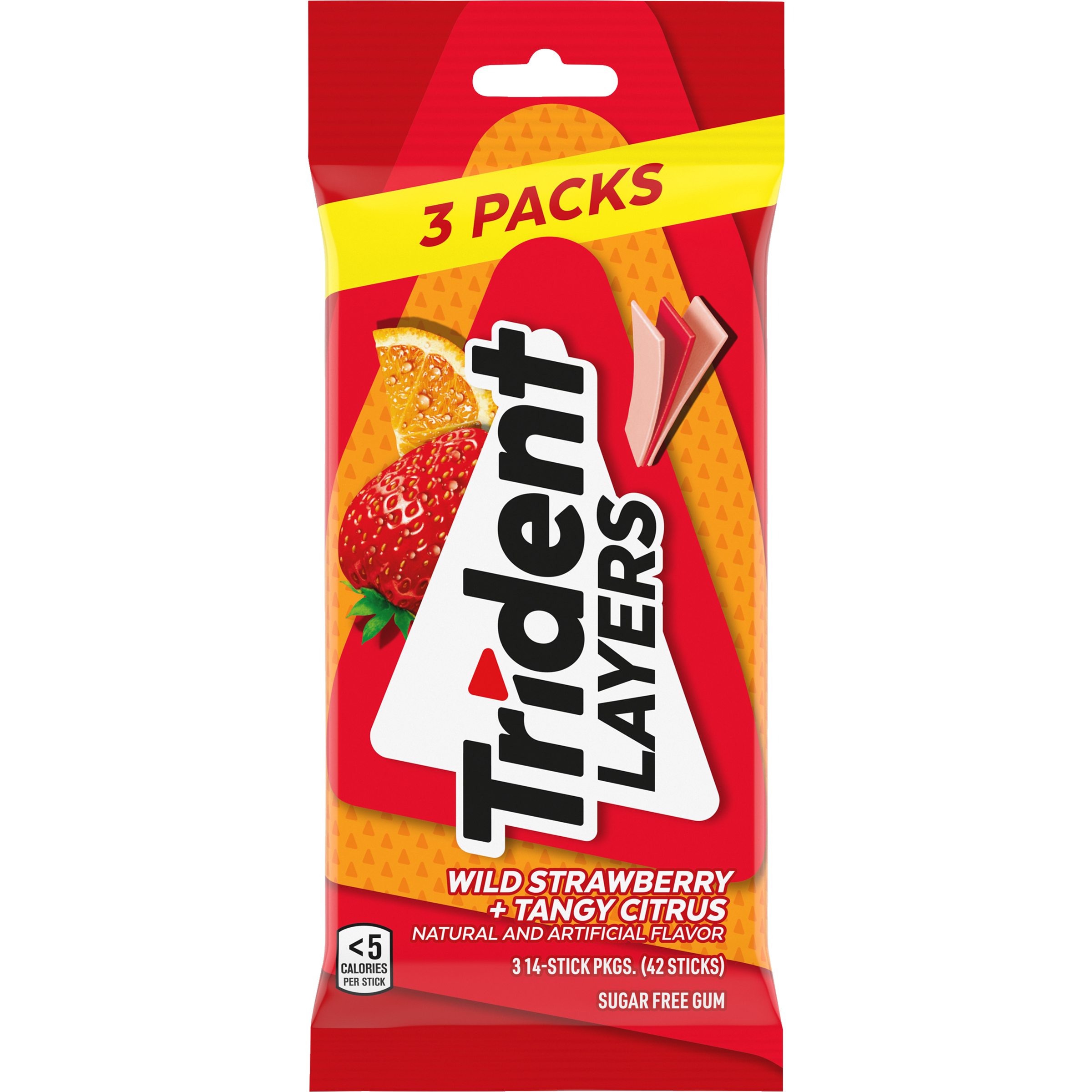 Trident Layers Wild Strawberry & Tangy Citrus Sugar Free Gum, 3 Packs of 14 Pieces (42 Total Pieces)-thumbnail-1