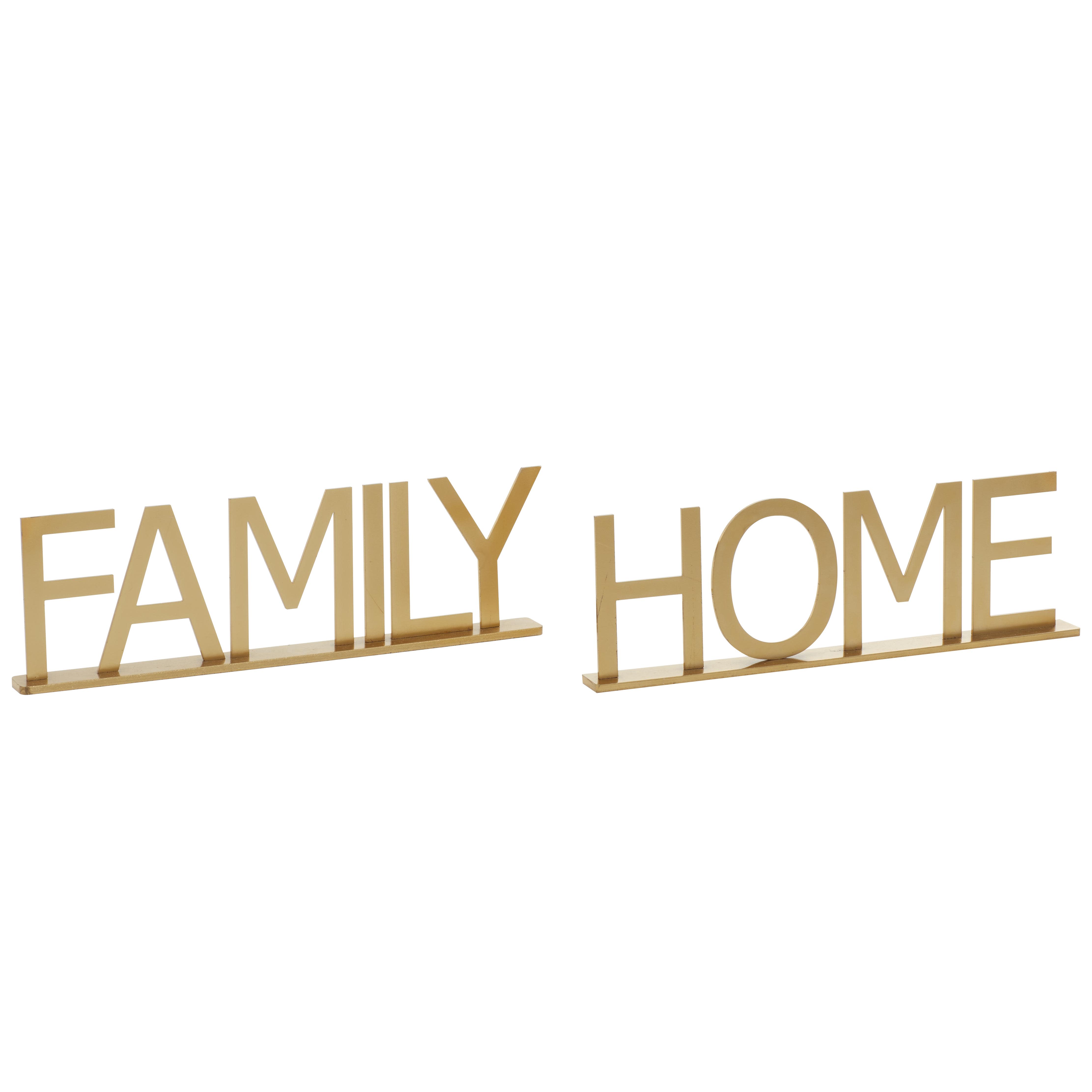 Gold Metal  Family, Home Home Decorative Sign, Set of 2 10", 10"W