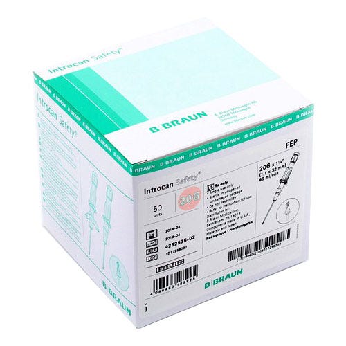 Introcan® Safety IV Catheter 20G x 1 1/4" Straight Teflon - 50/Box