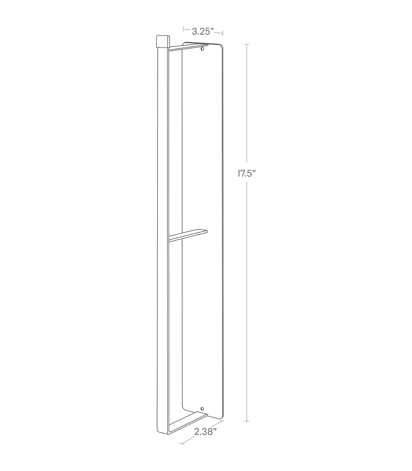 Dimension image of Magnetic Clothes Hanger Organizer with a height of 17.5", depth of 2.38", and width of 3.25".