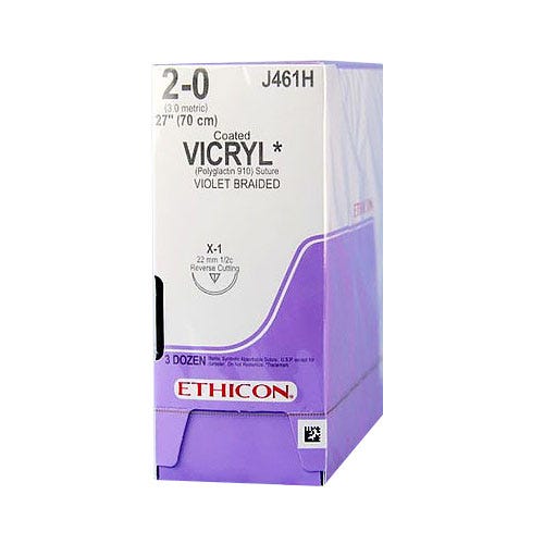 VICRYL® Violet Braided & Coated Suture, 2-0, X-1, Reverse Cutting, 27" - 36/Box