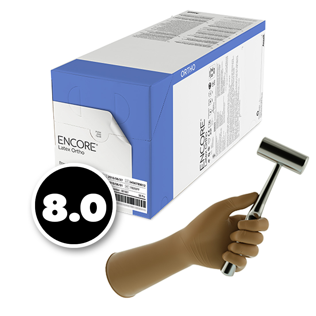 Encore® Orthopedic Surgeon Glove Size 8.0 Latex - 50PR/Box