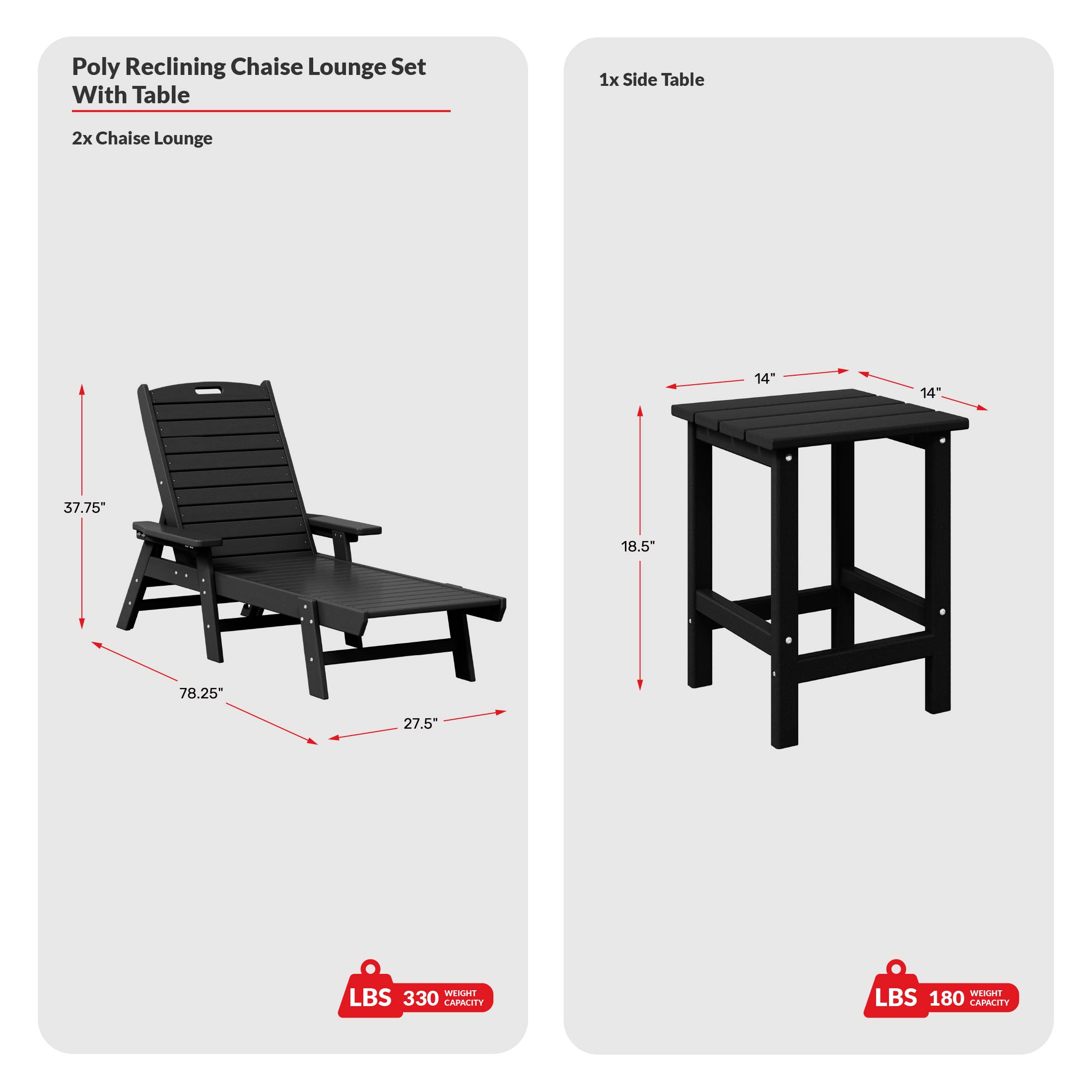 Poly Reclining Chaise Lounge Set With TableCOS Spec Image