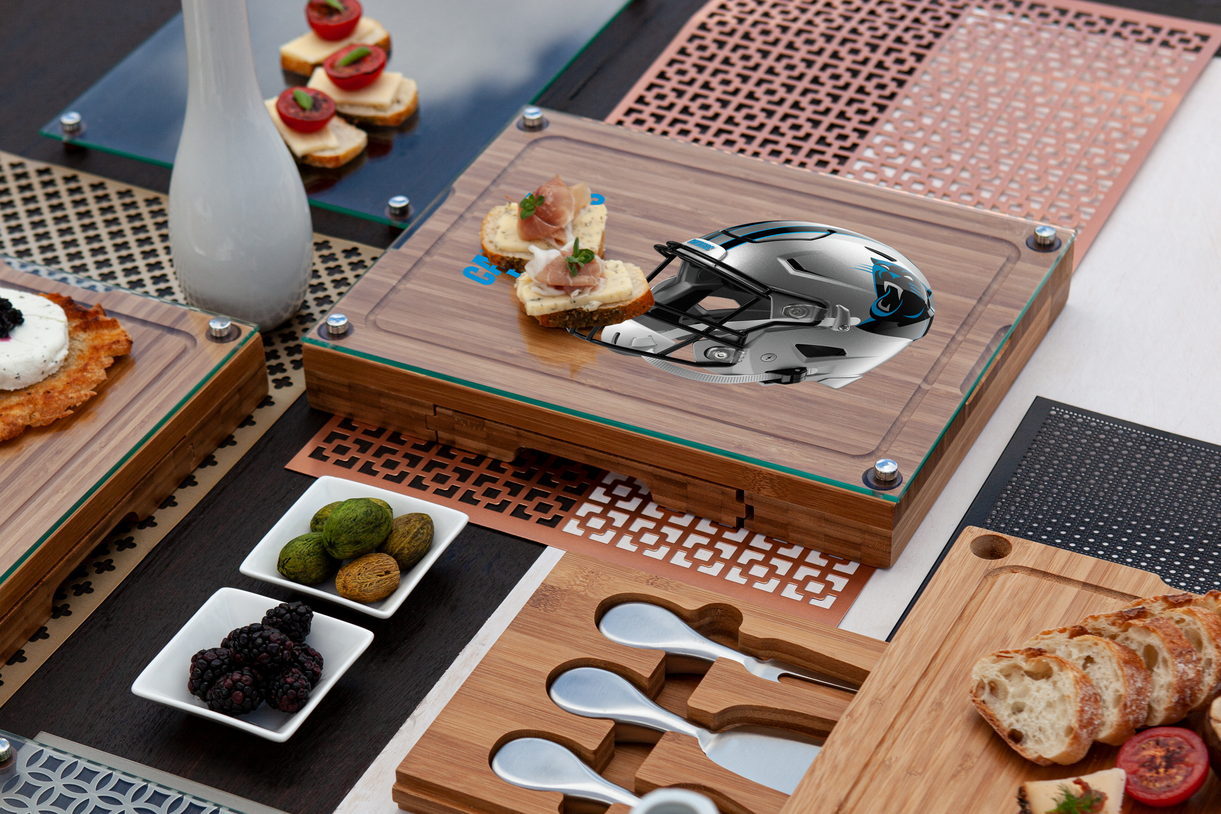 Carolina Panthers - Concerto Glass Top Cheese Cutting Board & Tools Set