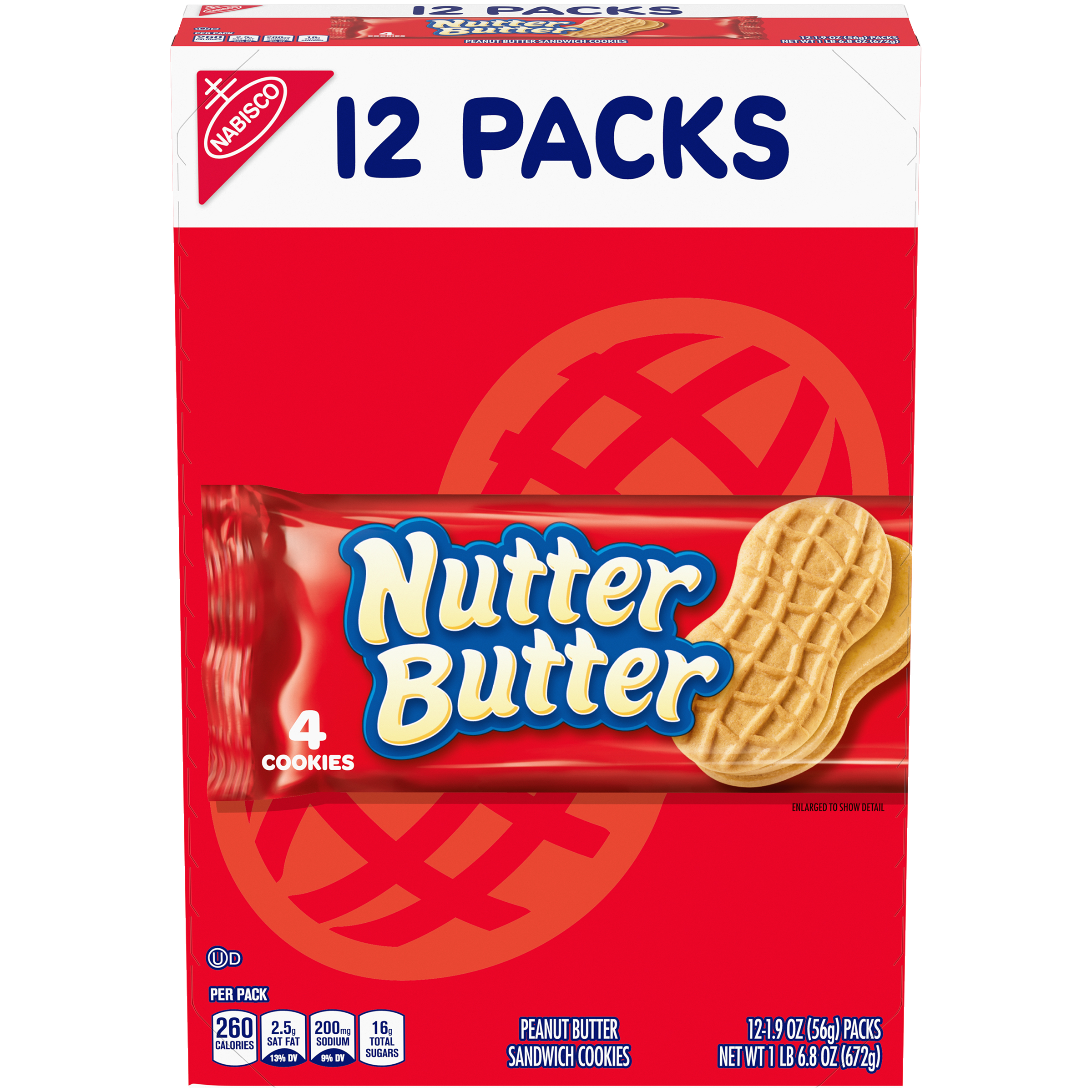 Nutter Butter Peanut Butter Sandwich Cookies, 12 Snack Packs (4 Cookies Per Pack)