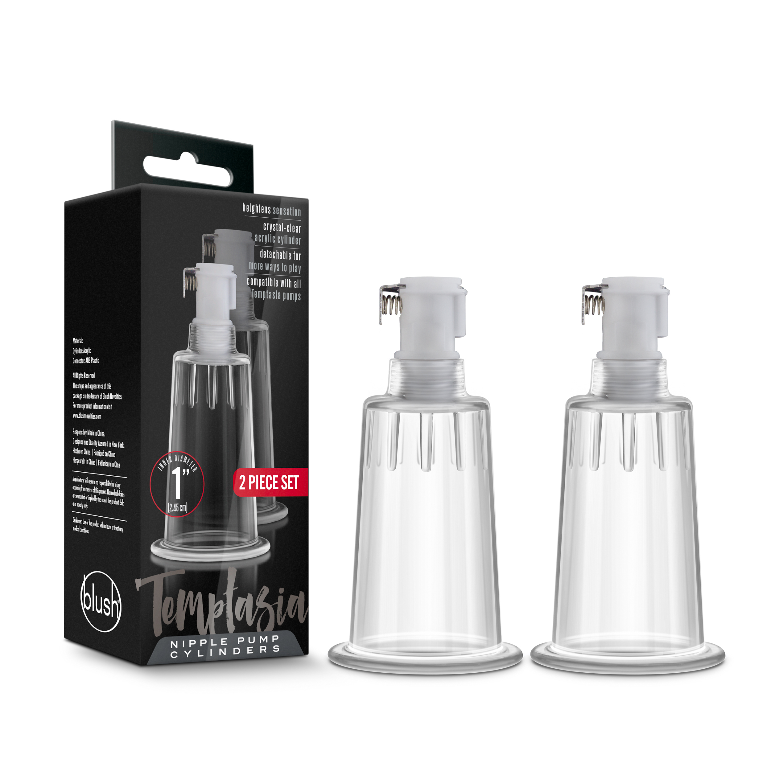 Blush Temptasia Nipple Cylinders Set of 2 Clear Pump