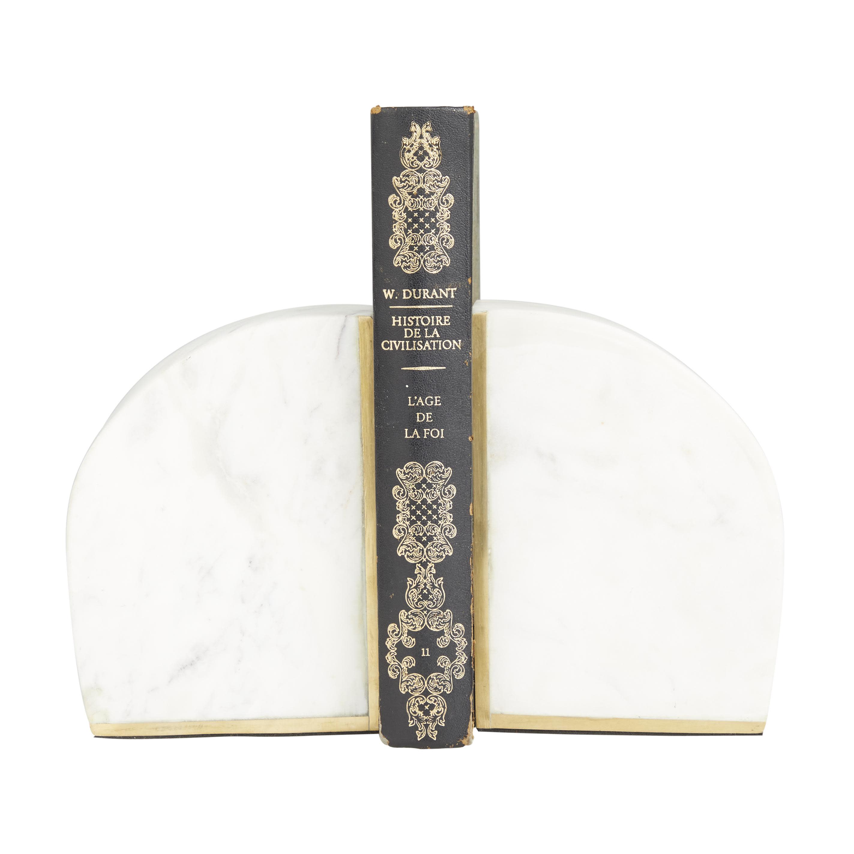 CosmoLiving by Cosmopolitan White Marble Geometric 8 lbs Decorative Bookends with Gold Inlay, Set of 2 4"W, 6"H