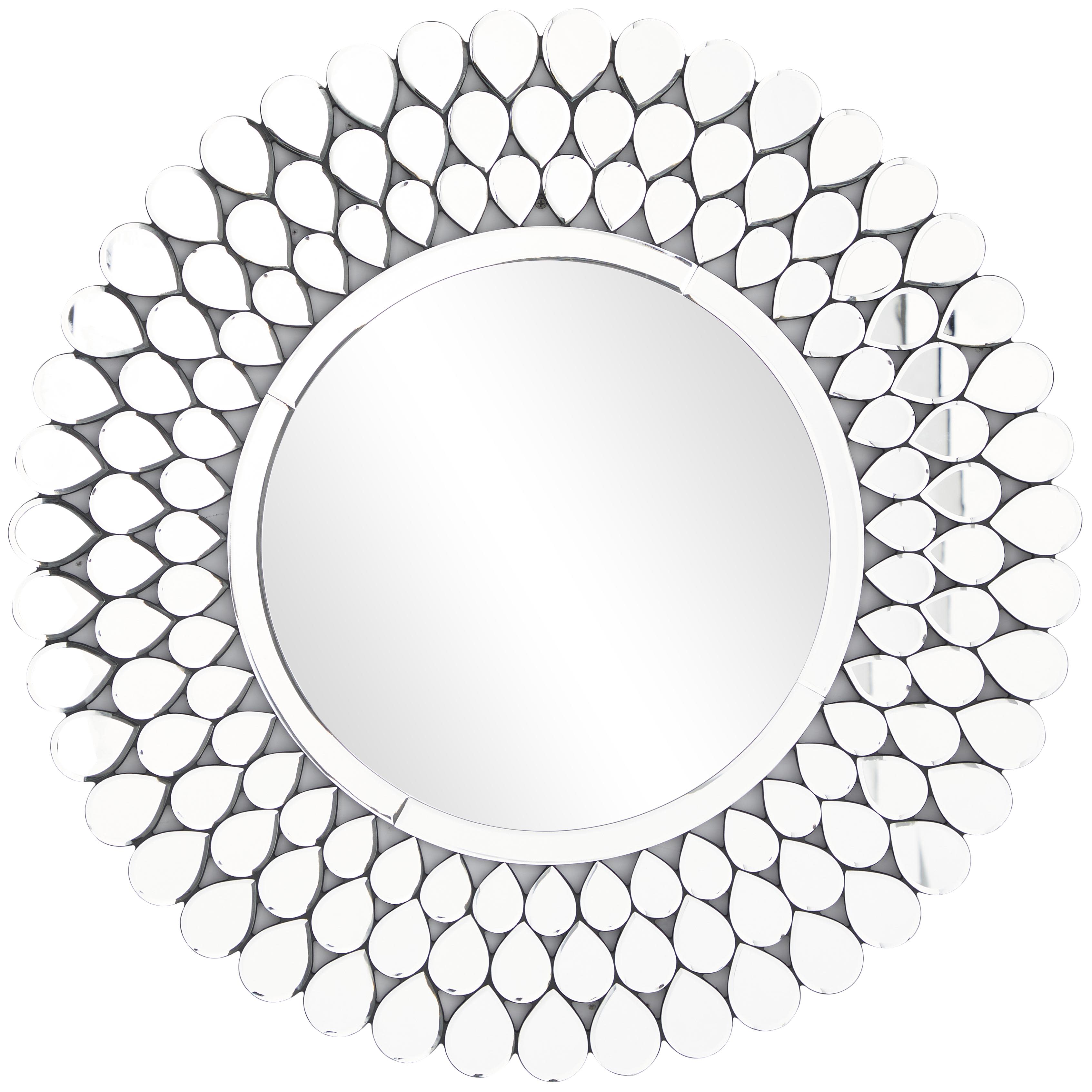 Silver Glass Starburst Room Wall Mirror with Teardrop Embellishment, 31" x 1" x 31"