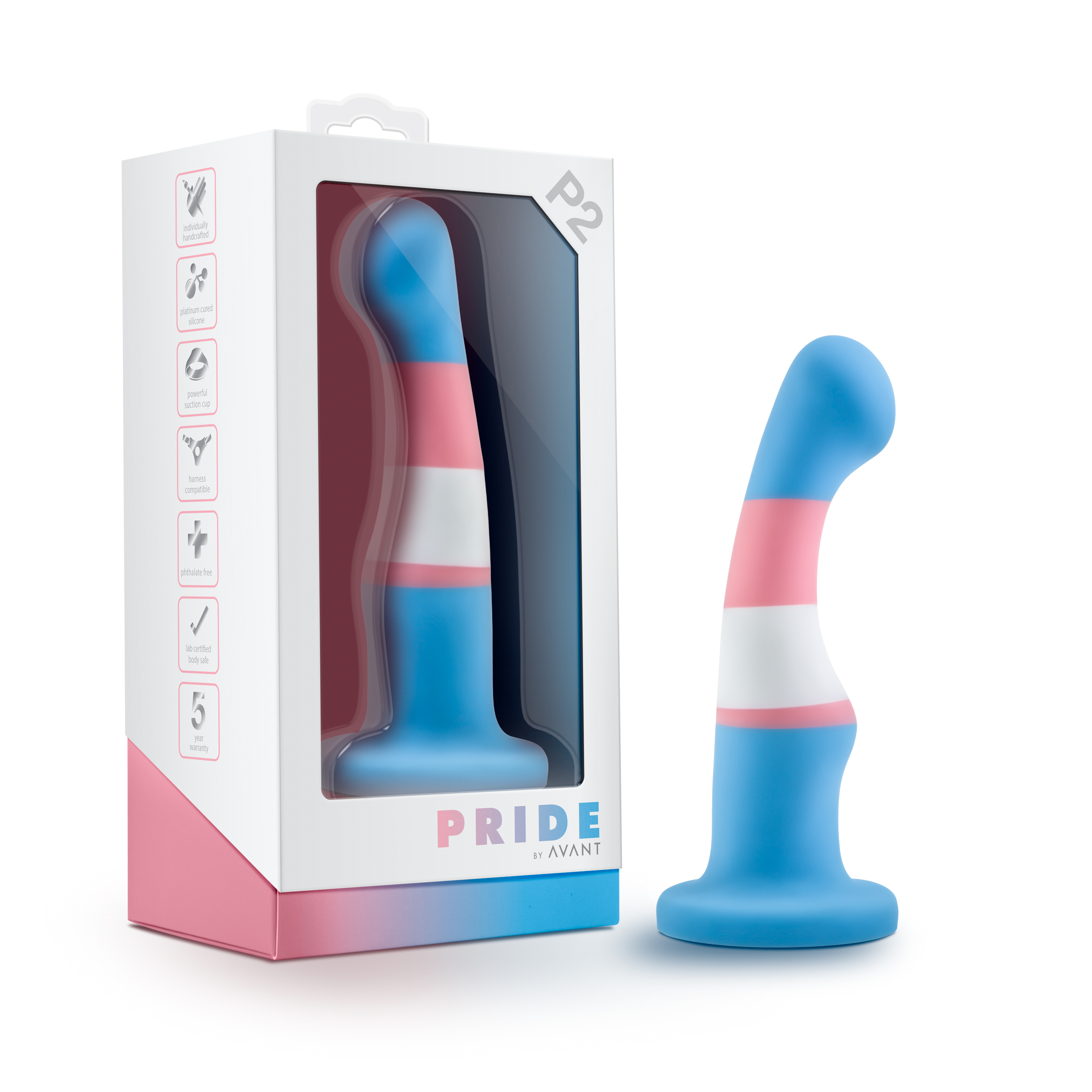 Blush Avant / Pride True Blue P2: Artisan 6 Inch Curved P-Spot / G-Spot Dildo with Suction Cup Base - Elegantly Made with Smooth Ultrasilk? Purio? Silicone