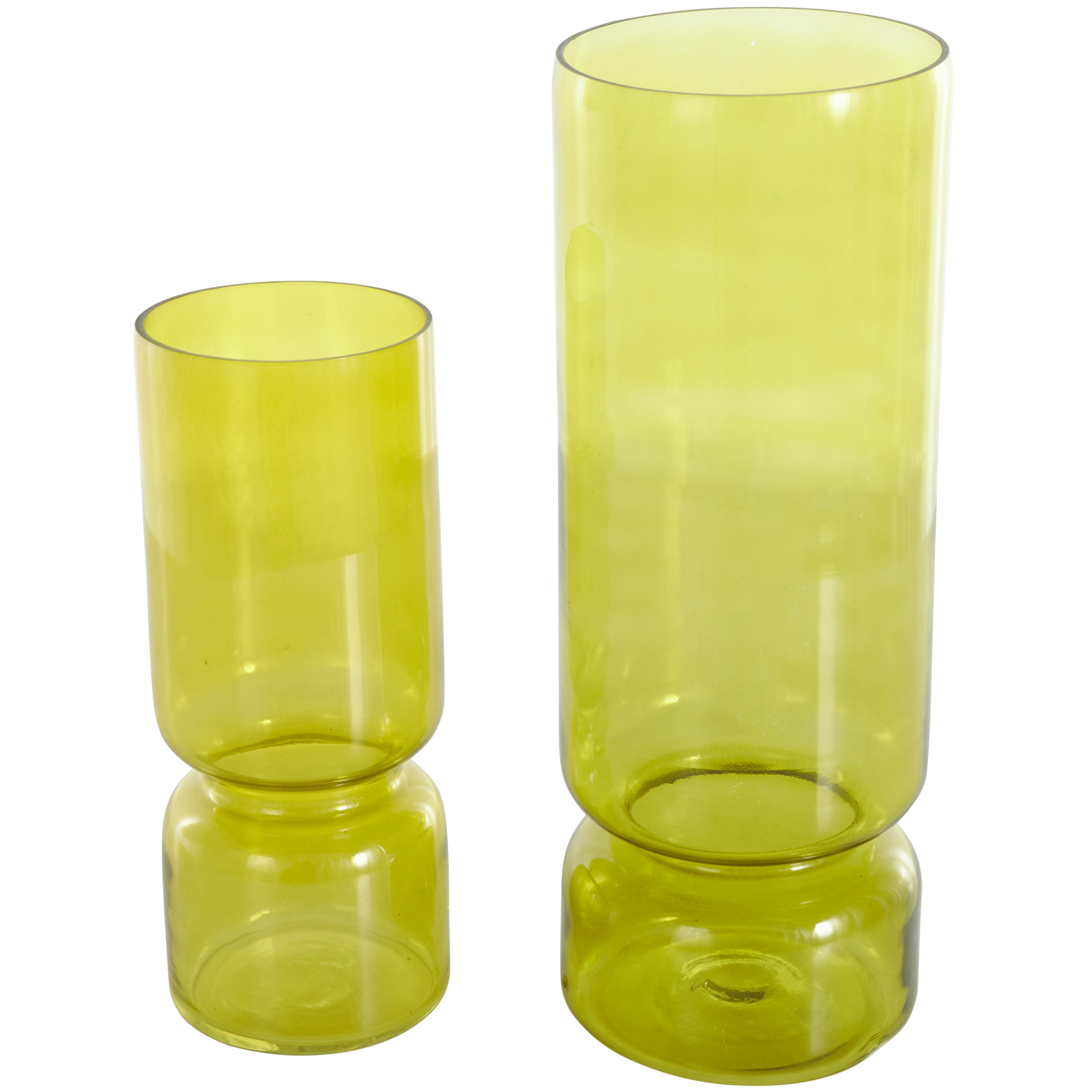 Green Glass  Modern Round Decorative Vase, Set of 2 14", 10"H