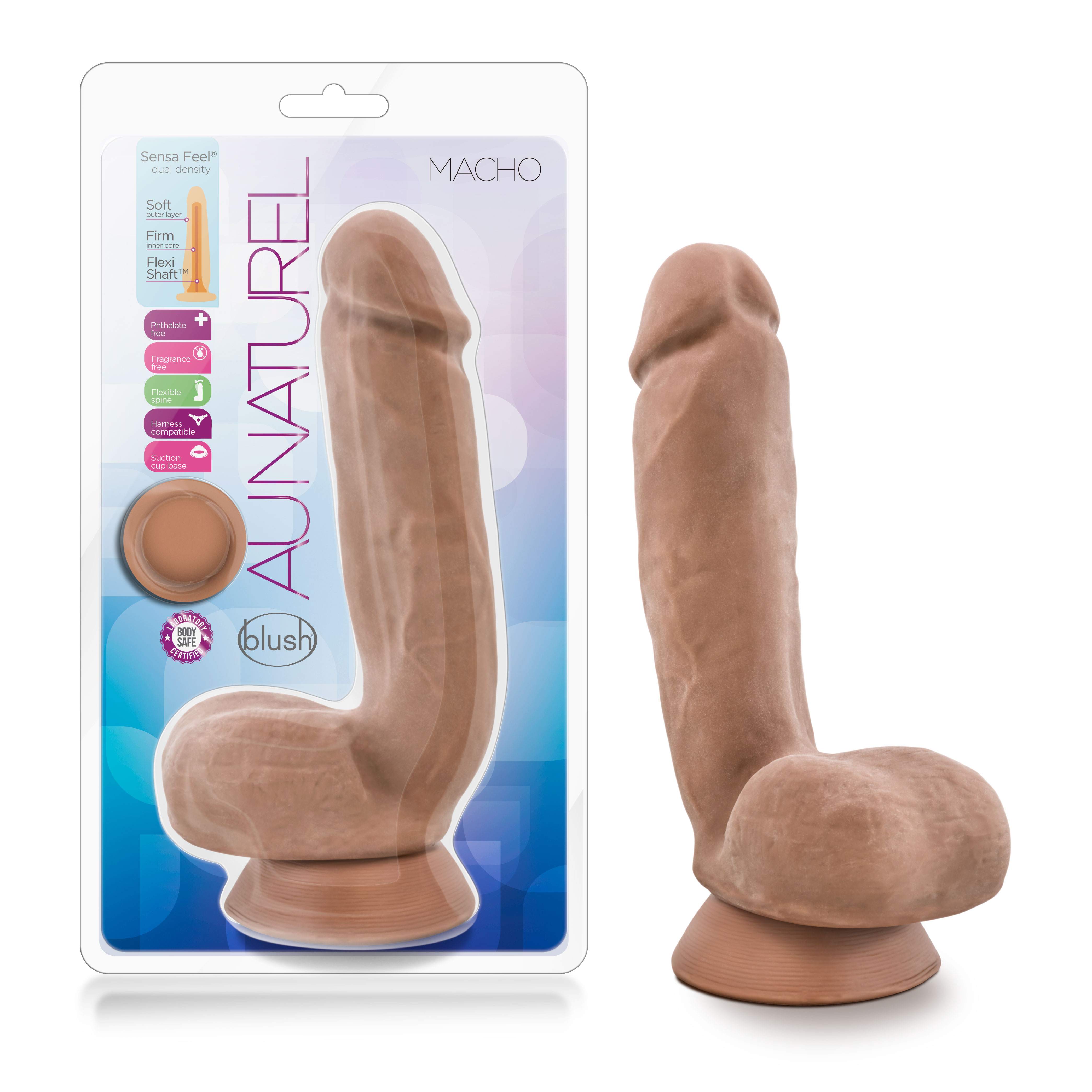 Blush Au Naturel Macho Realistic Latin 8.5-Inch Long Dildo With Balls & Suction Cup Base