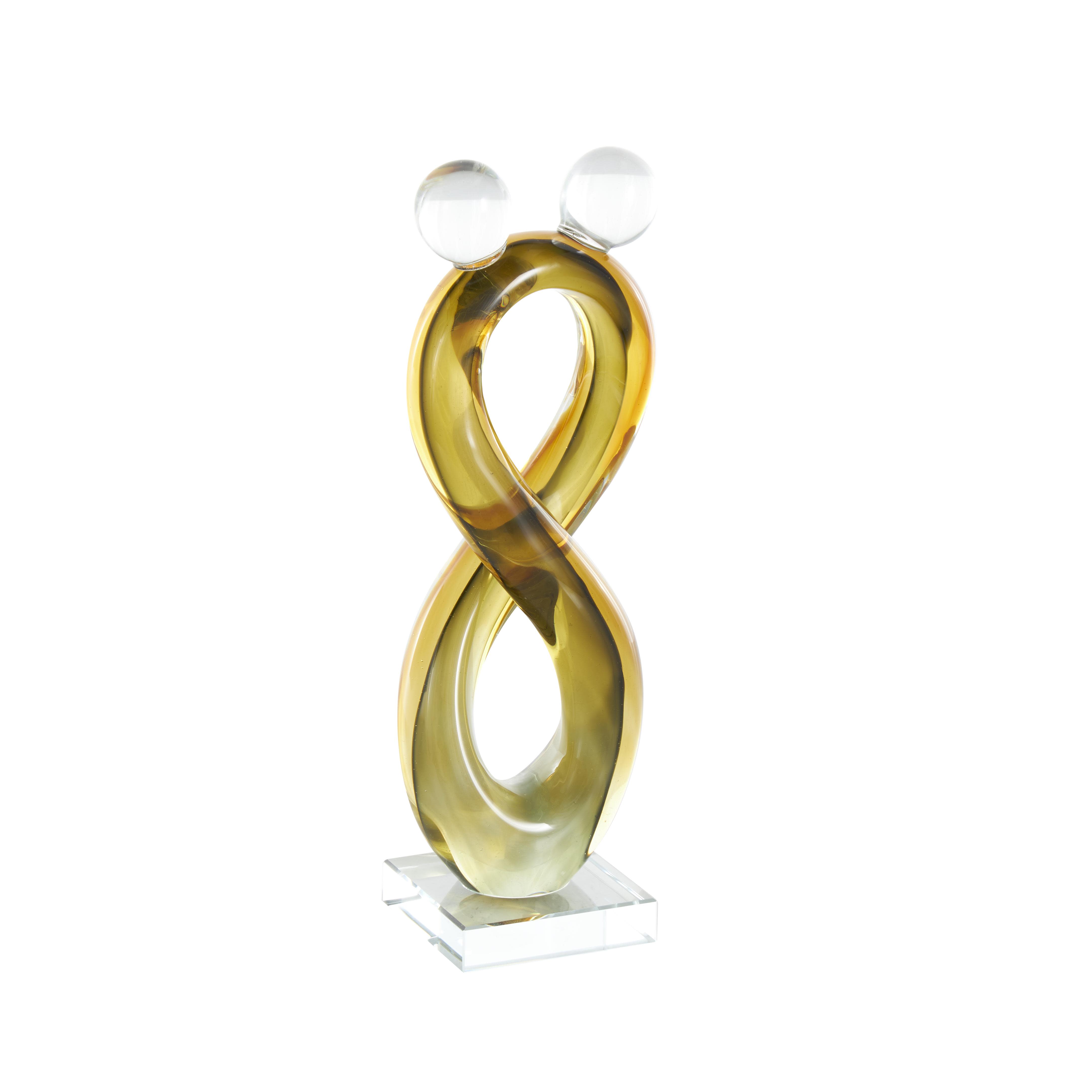 Orange Glass Abstract Infinity Decorative Sculpture with 2 Small Orbs, 4" x 3" x 12"
