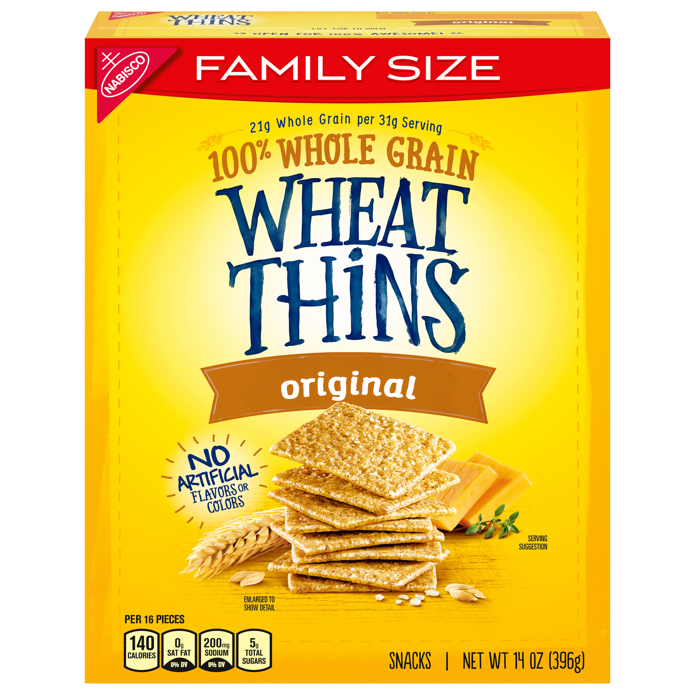 Wheat Thins Original Whole Grain Wheat Crackers, Family Size, 14 oz