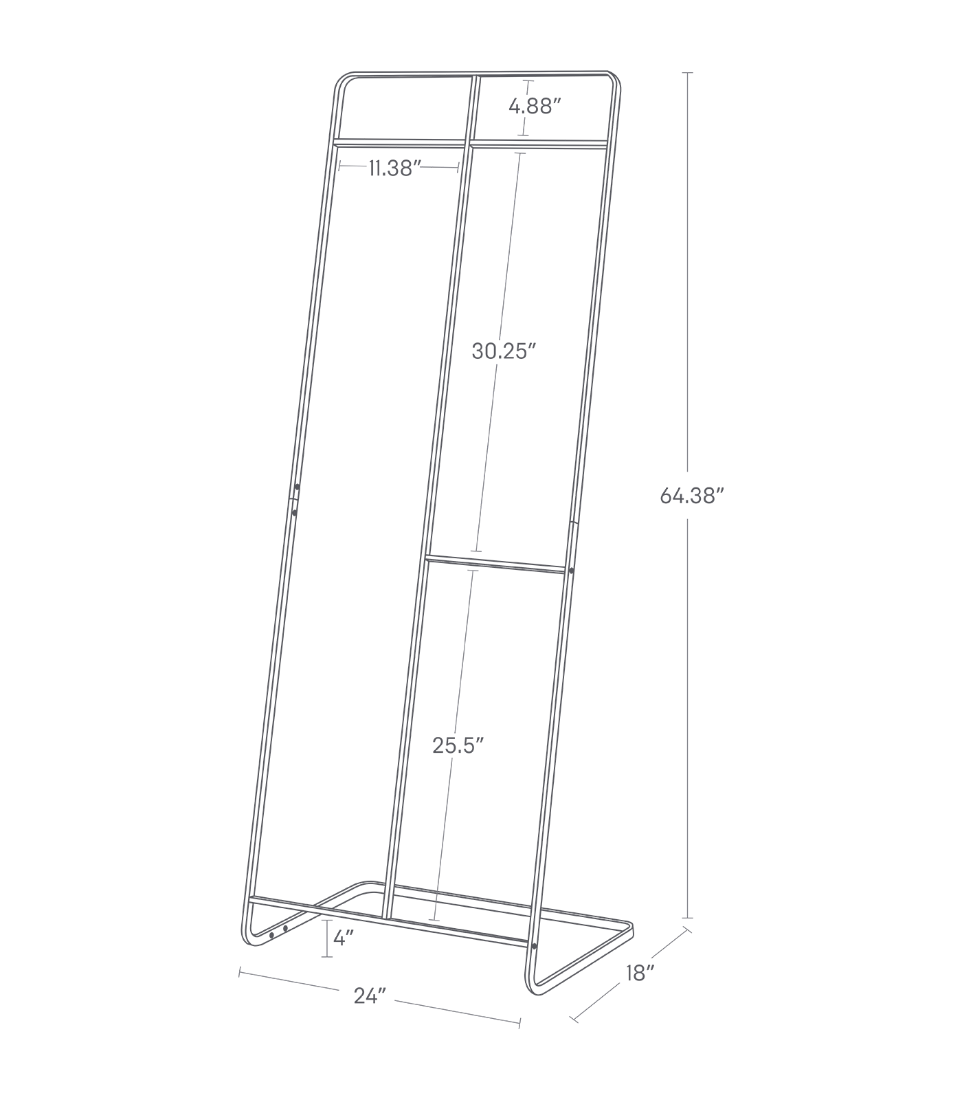 Dimension image for Coat Rack showing a total length of 24
