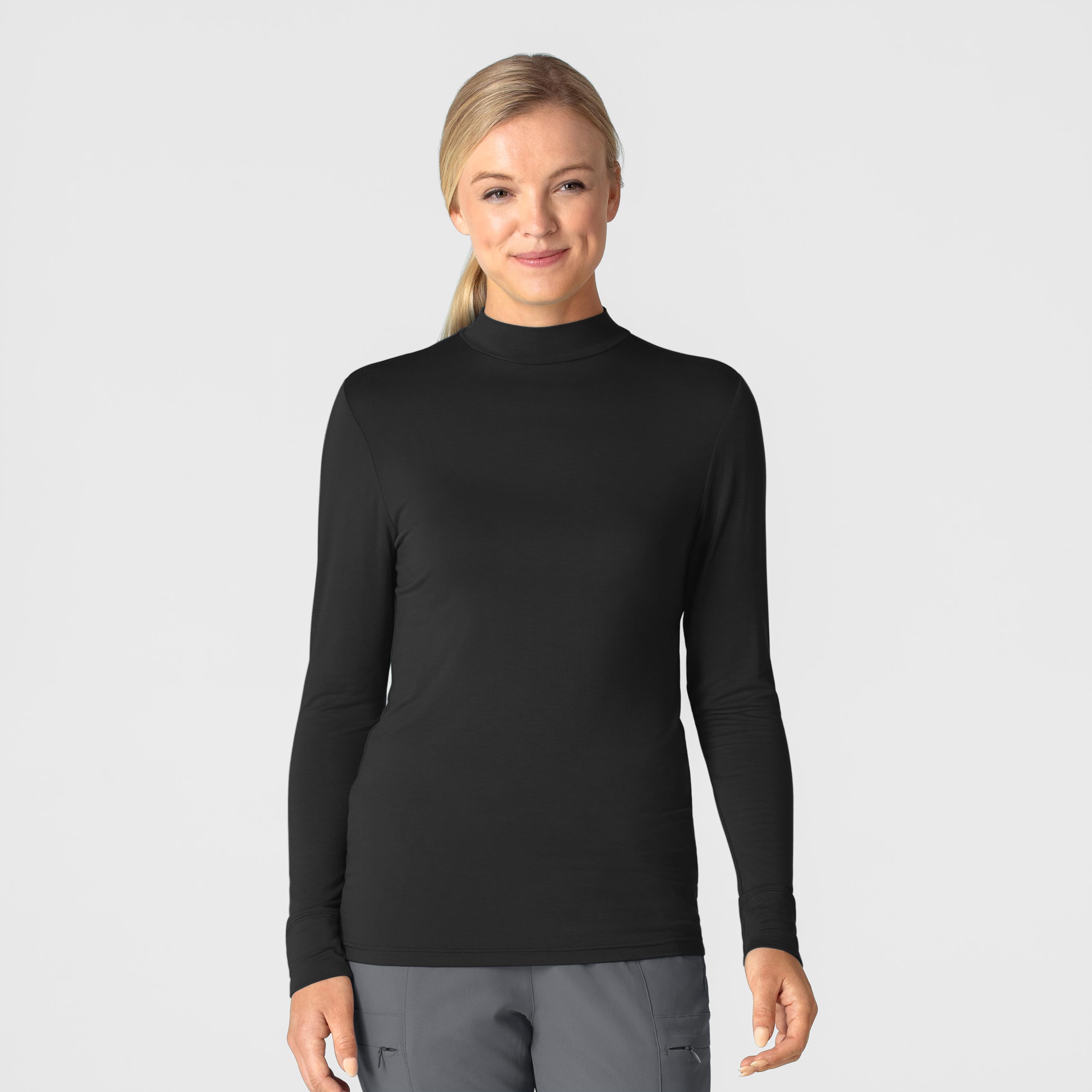 Women&#39;s Long Sleeve Mock Neck Silky Tee-Wonder Wink