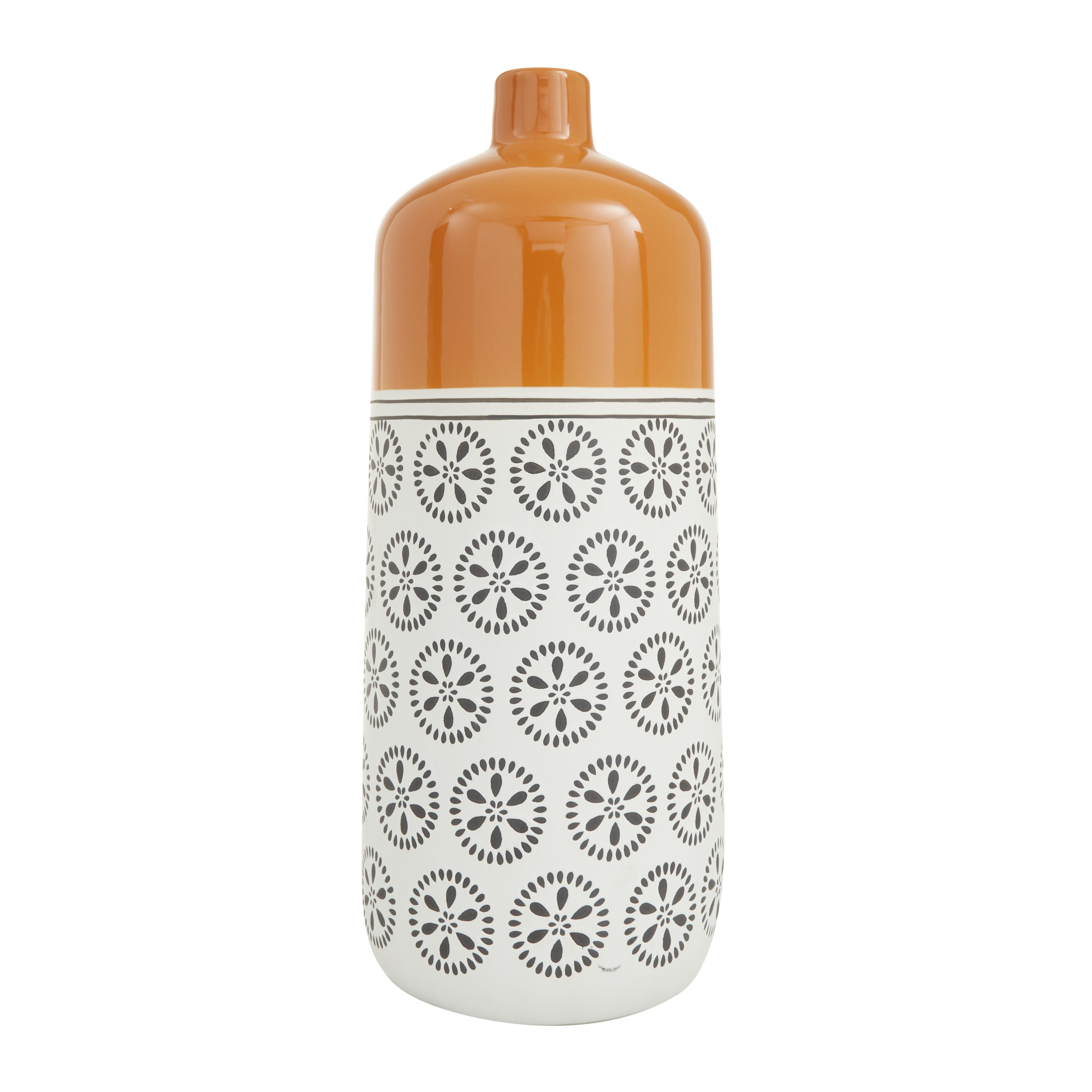 The Novogratz White Ceramic Floral Decorative Vase with Orange Tops, 12" x 10" x 20"