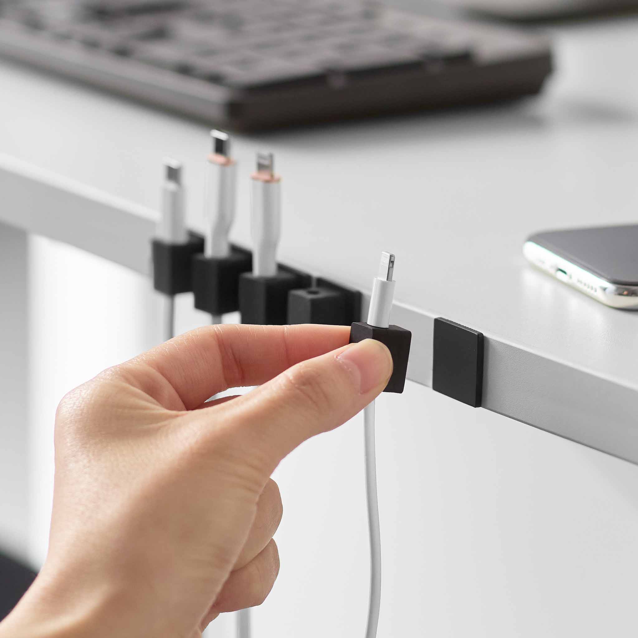 Magnetic Cable Holders with Base (Set of 5) : Adhesive Steel Bases Included