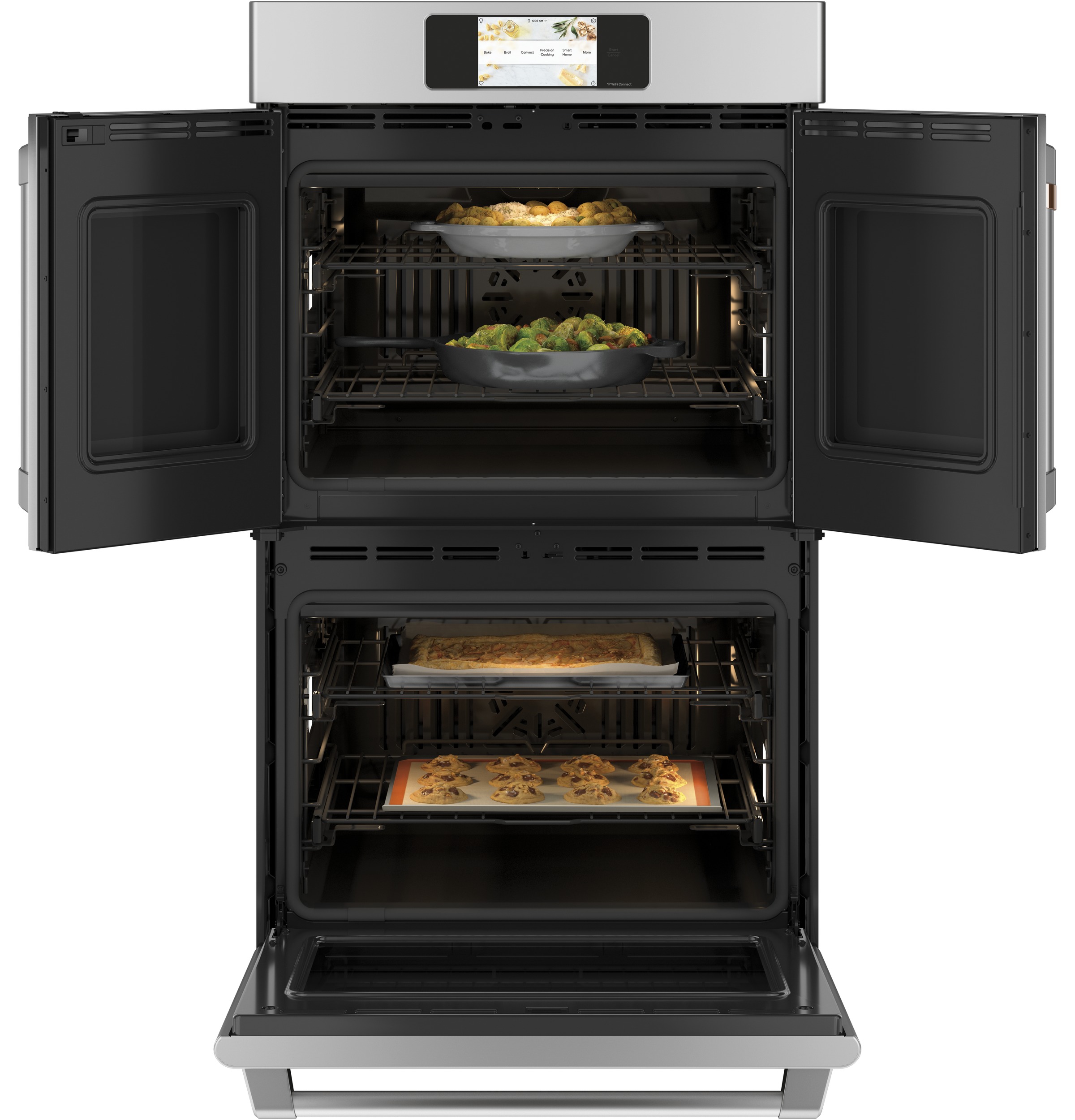 30" Width Dbl Elec French-Dr Slf & Stm Cln Conv (Both) 7" Full-Clr Tch LCD Scrn 4x Roller Rck, Meat Prb Prec Ckg, Hot-Air Fry — Connectable via built-in WiFi — Est Drop Date = JUN-26 view 3