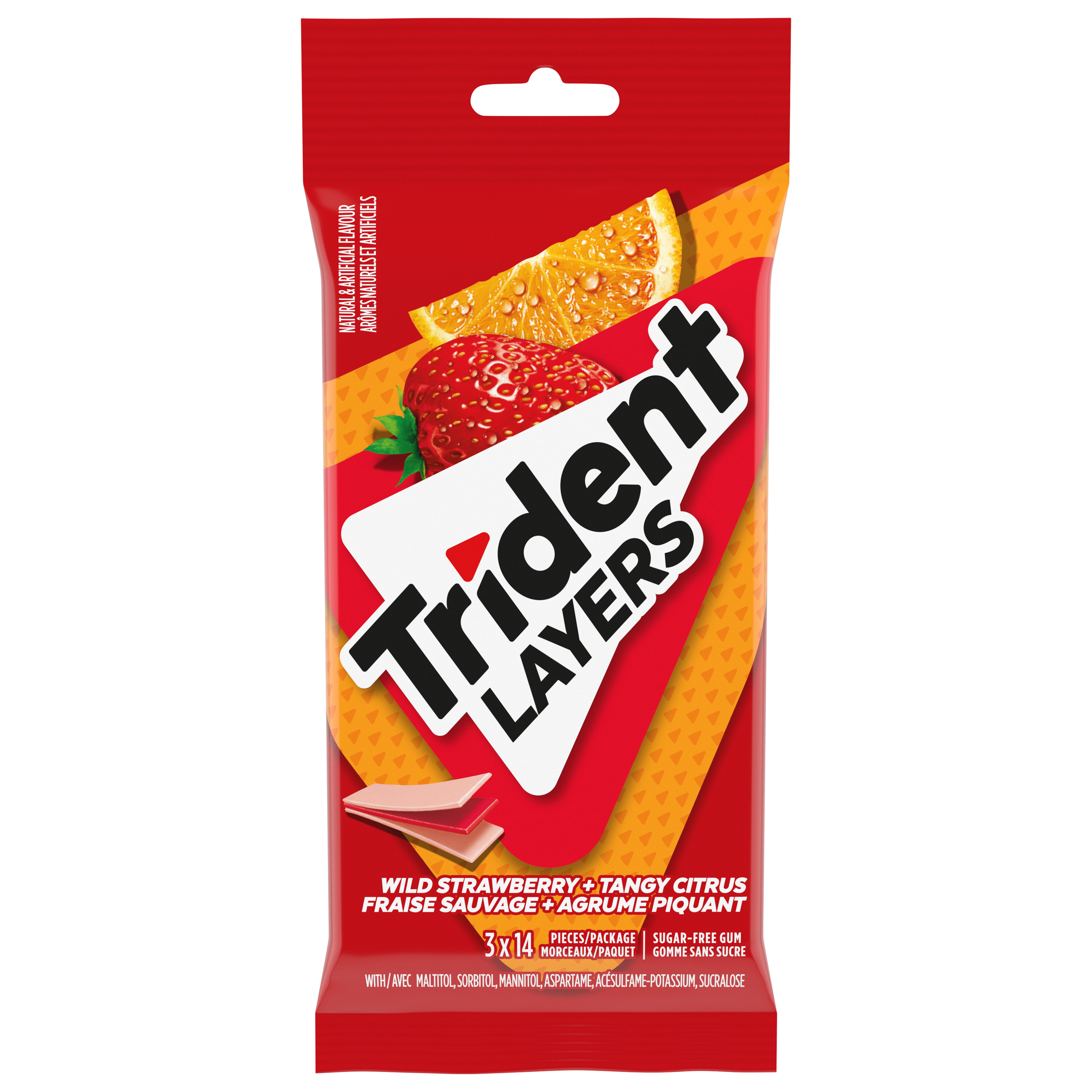 Trident Layers Wild Strawberry & Tangy Citrus Sugar Free Gum, 3 packs (42 pieces)-thumbnail-0