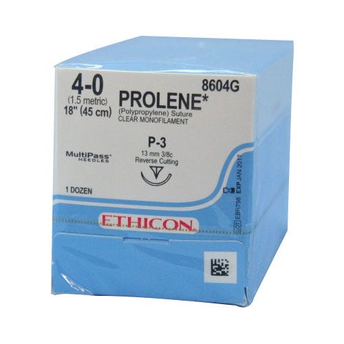 PROLENE® Polypropylene Clear Monofilament Sutures, 4-0, P-3, Prime Reverse Cutting, 18" -12/Box