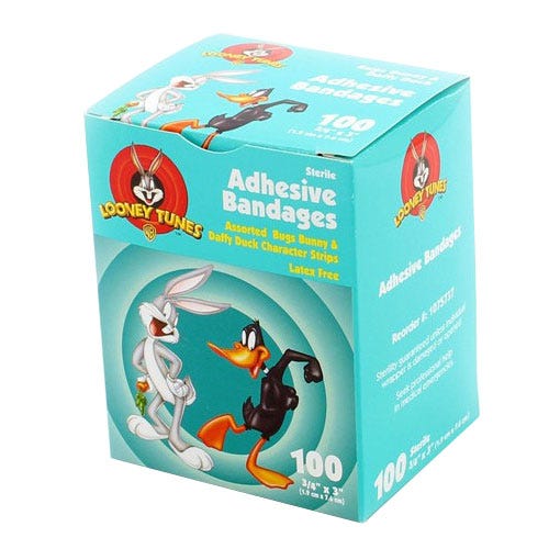 Sheer Adhesive Bandages, Bugs & Daffy, 3/4" x 3" - 100/Box