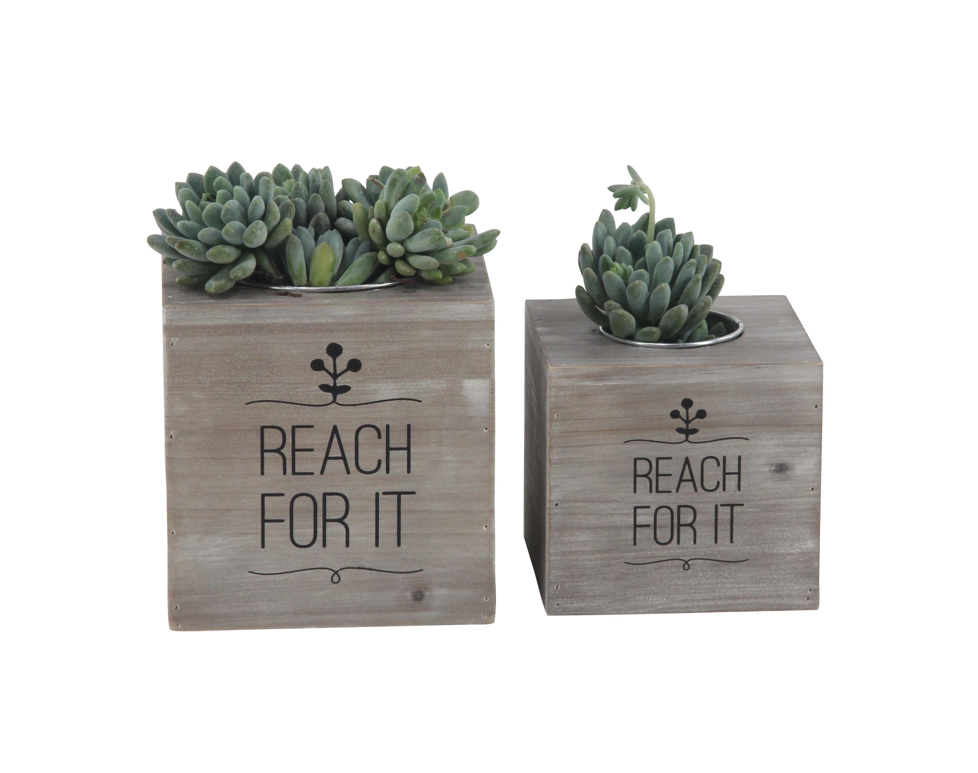 Brown Wood  Planter, Set of 2 6", 7"H