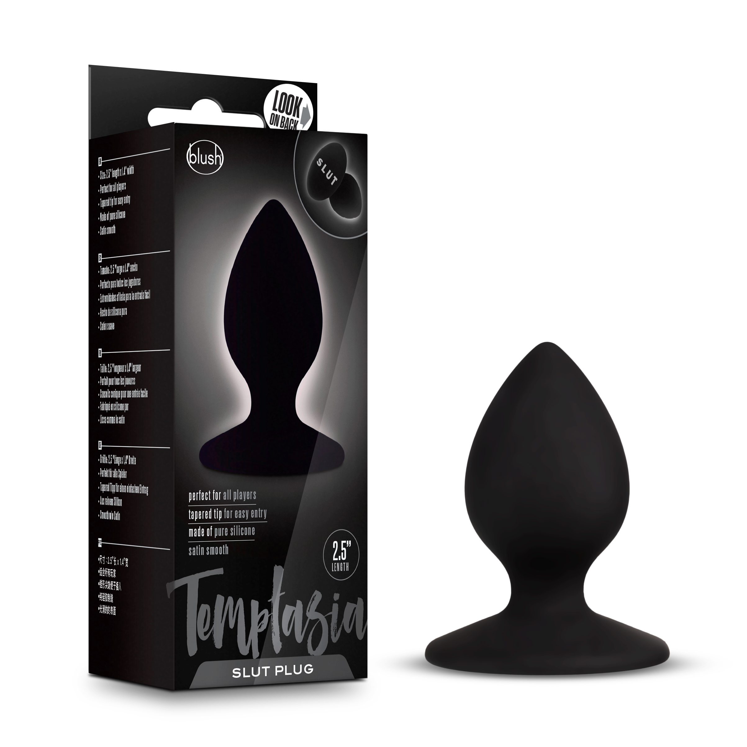 Blush Temptasia Slut Black 2.5-Inch Anal Plug With Suction Cup Base