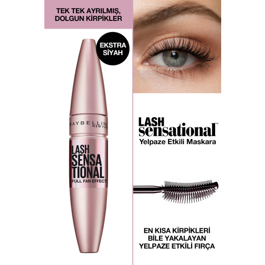 maybelline new york lash sensational yelpaze etkili intense black maskara - ekstra siyah