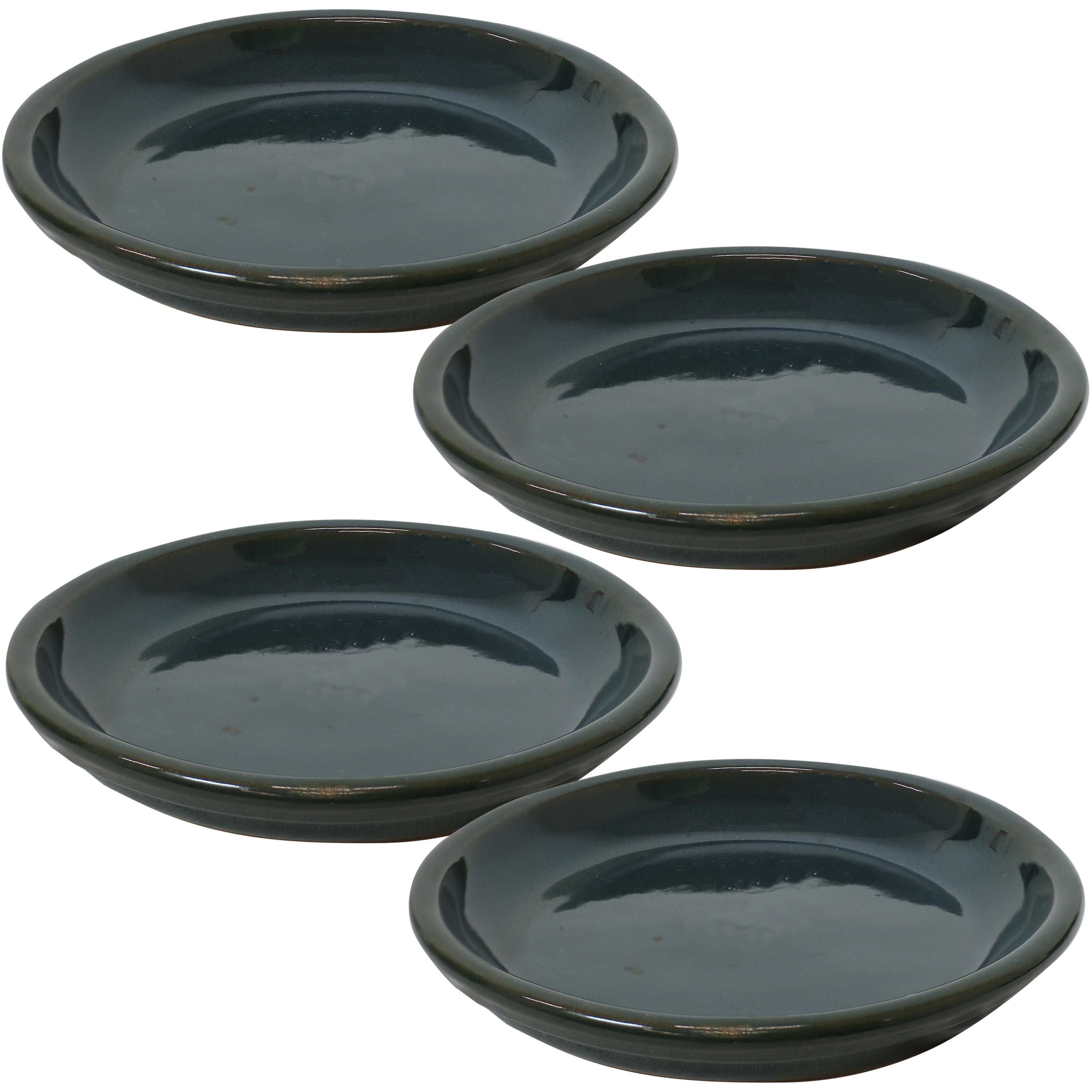 Sunnydaze Ceramic Planter Saucer - Forest Lake Green - 7-Inch - Set of 4