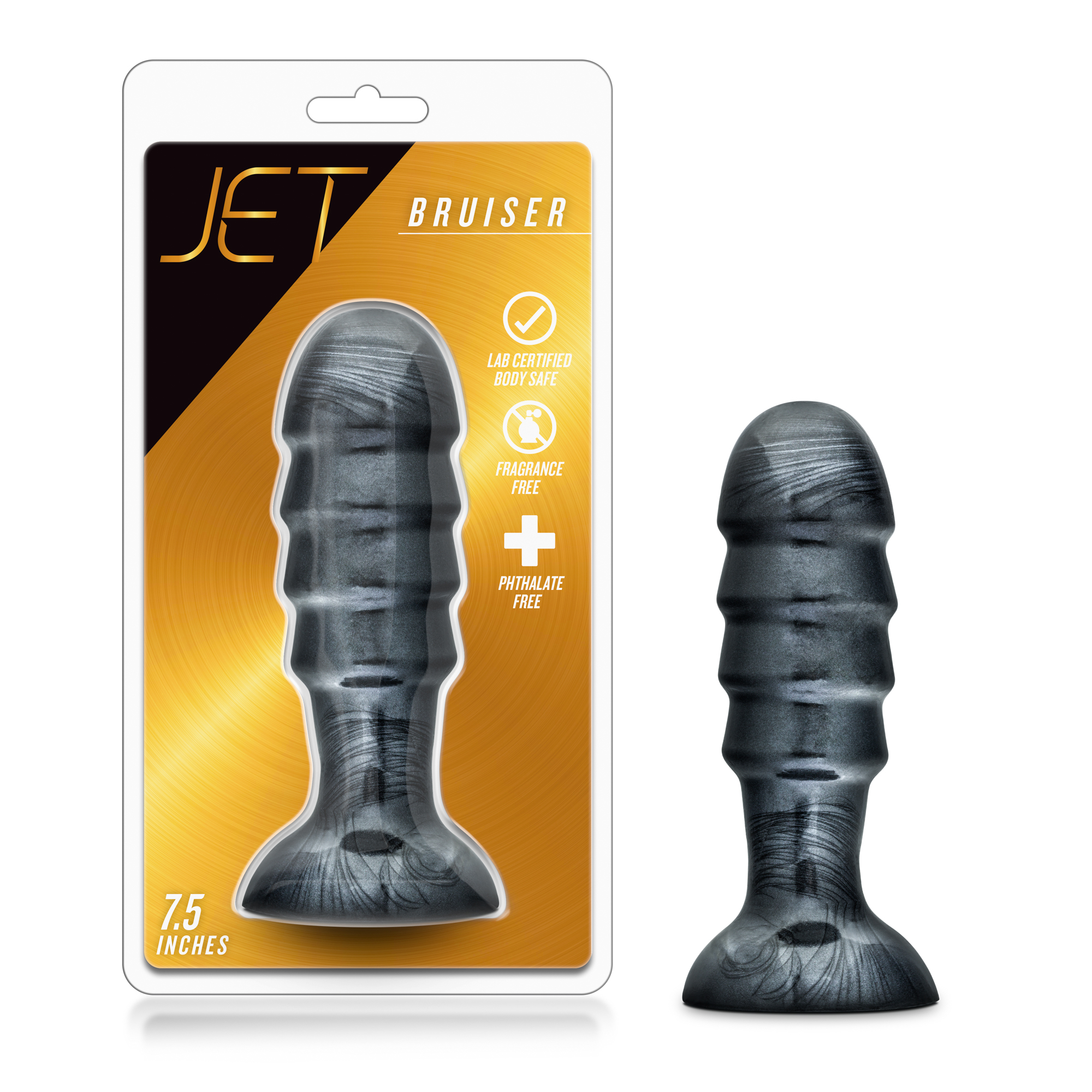 Blush Jet Bruiser Carbon Metallic Black 7.5-Inch Anal Plug With Suction Cup Base