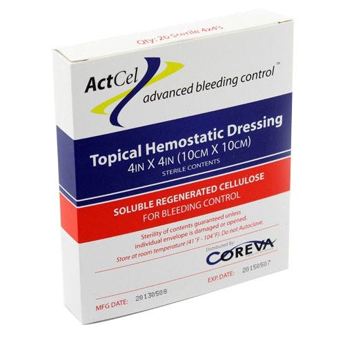 ActCel® Topical Hemostatic Dressing, 4" x 4", Sterile - 20/Box